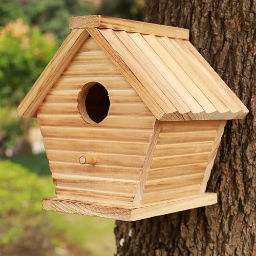 Miniatura 5 de STARSWR Casa de pájaros para exteriores, pajarera al aire libre para cardenales de pinzón azul, casas de pájaros colgantes de madera, fácil de
