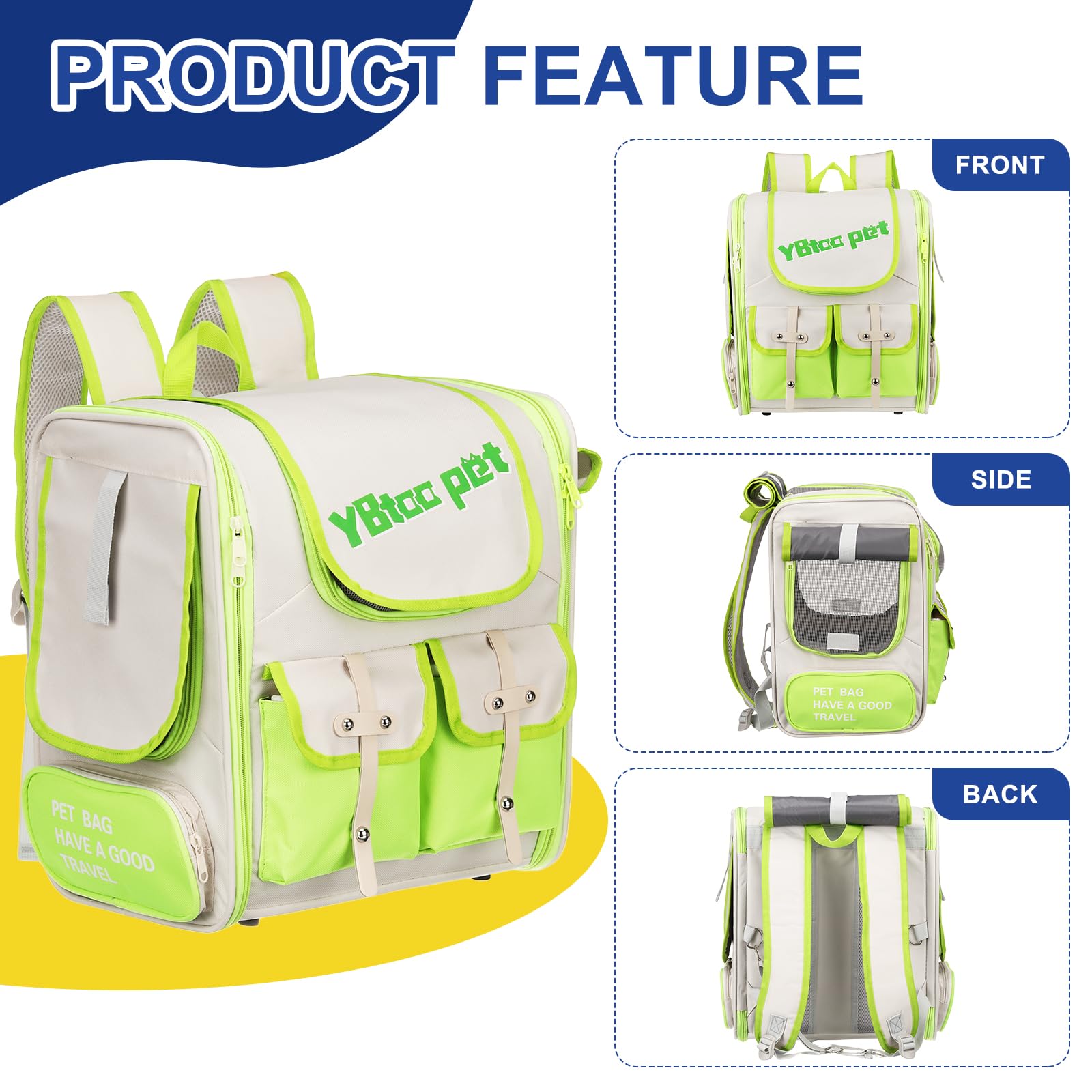 QUARKZMAN Mochila Transportadora para Mascotas, Portátil y Ventilada, Tela Oxford, Bolso de Viaje para Perros, Gatos y Animales Pequeños 13.39", (Verde, 1 Unidad), Ideal