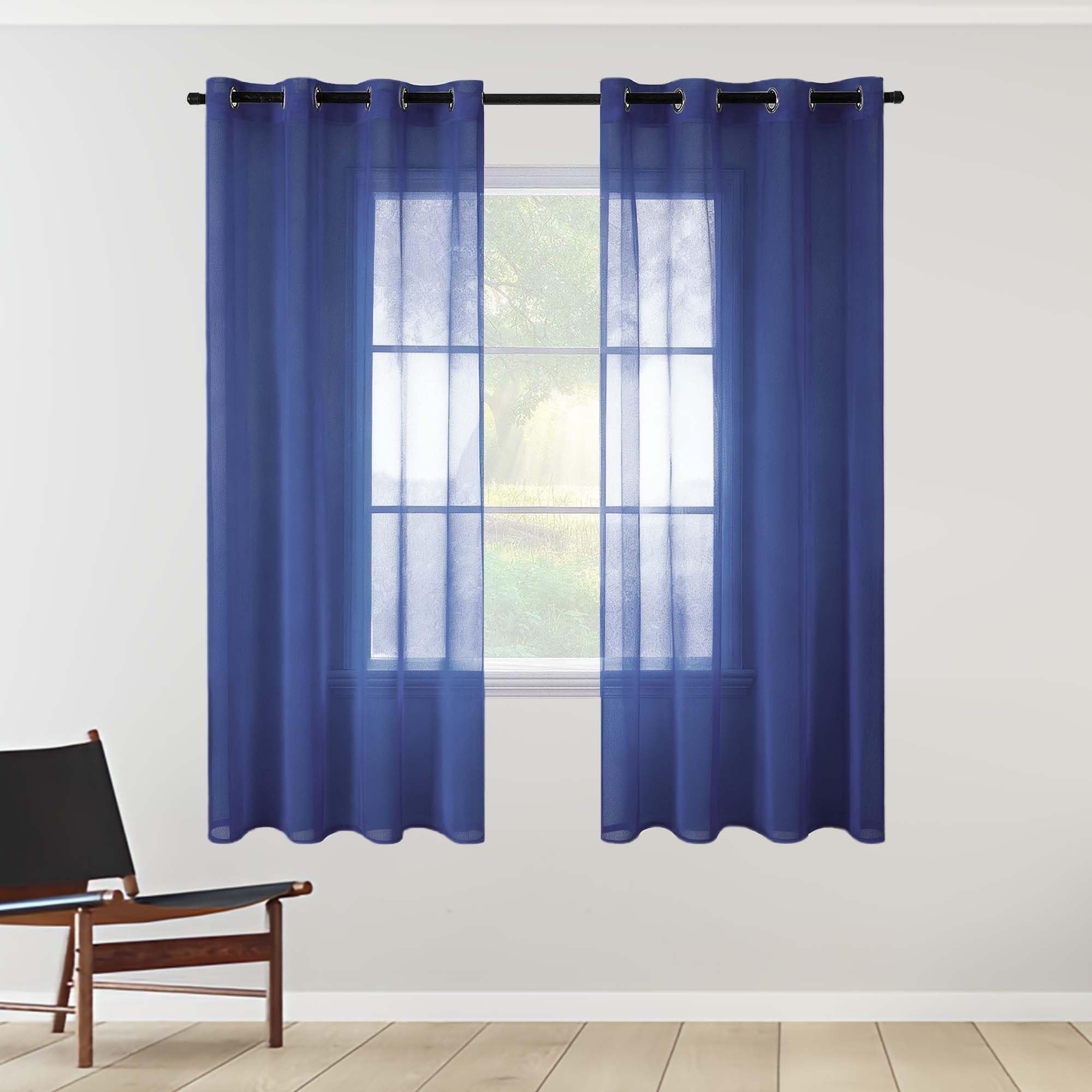 Rideau voilage bleu foncé 360 x 300 cm XIAOMEI transparent à oeillets