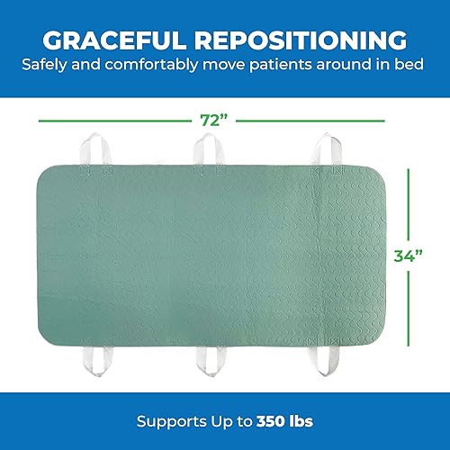 Miniatura 2 de Patient Aid Almohadilla de cama de 34 x 36 pulgadas con asas (paquete de 2)  Protector de cama para colchón de incontinencia  Correas para