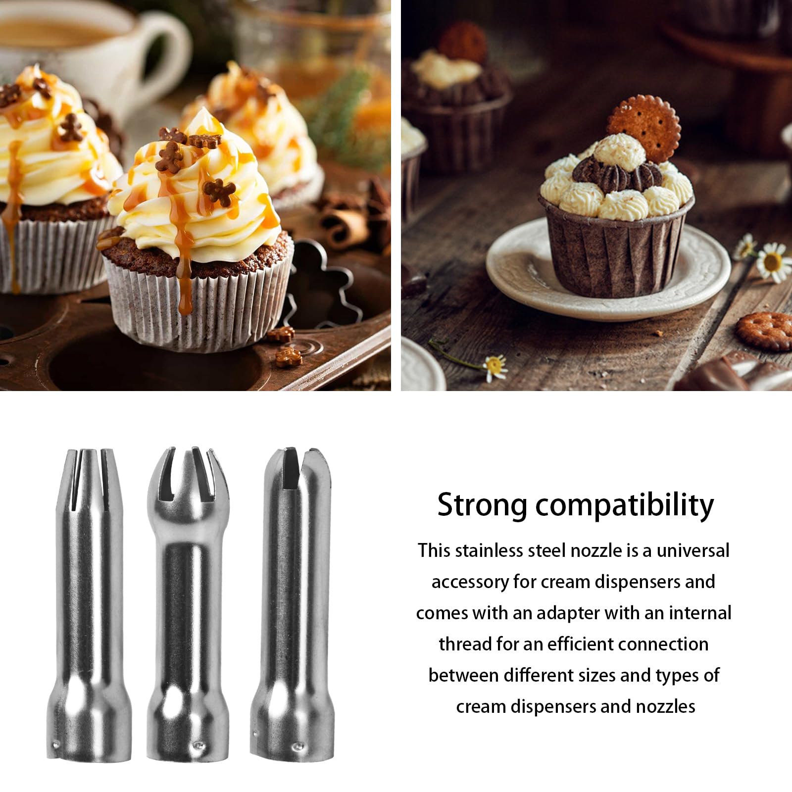 4 Buses En Inox Pour Siphon à Chantilly Runesol - Décorations Desserts : Croix, Lotus, Cylindre, Fleur - Compatible Siphon Crème