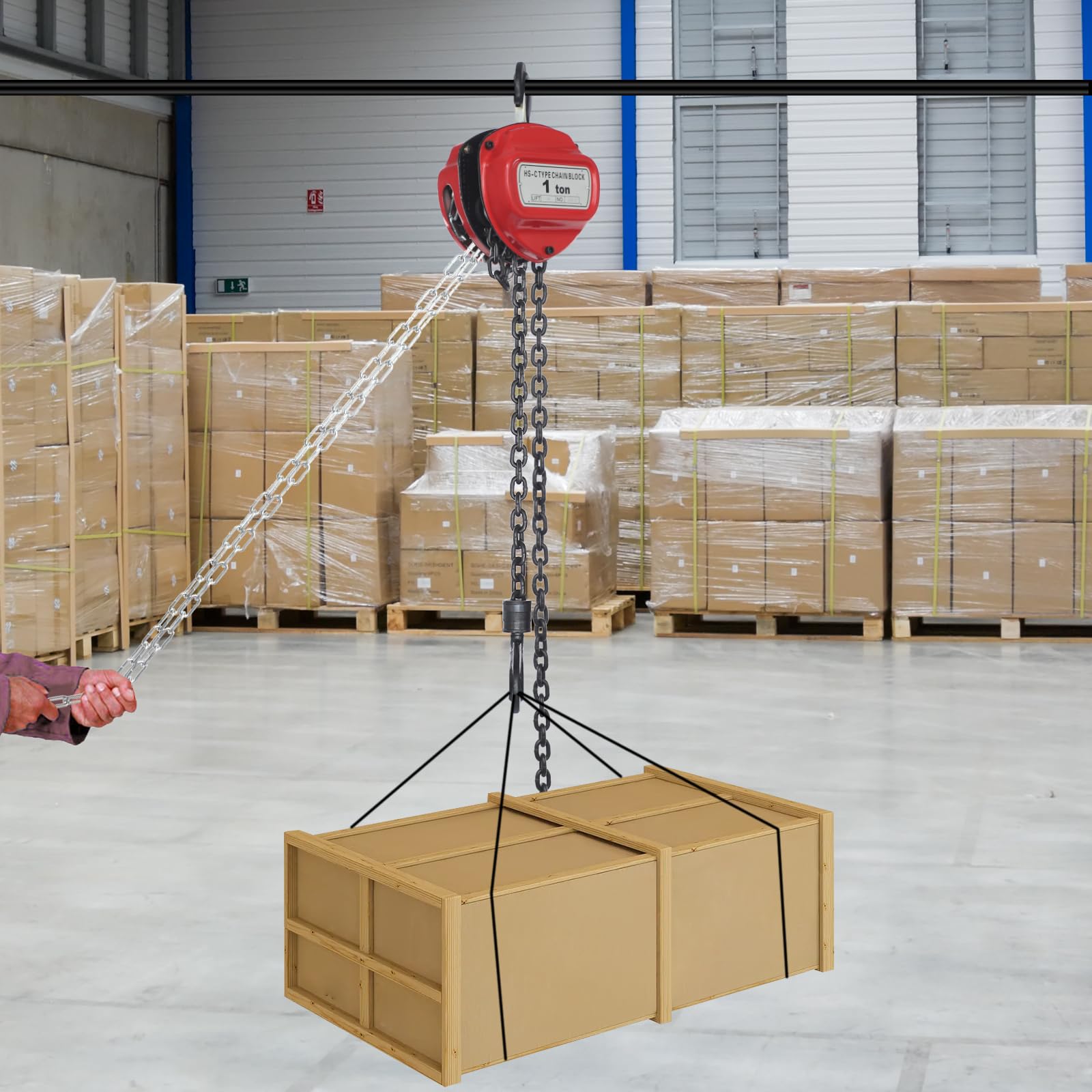 Paranco a catena manuale, capacità 1000 kg, altezza di sollevamento 6 m, per trasporto, fabbriche, garage
