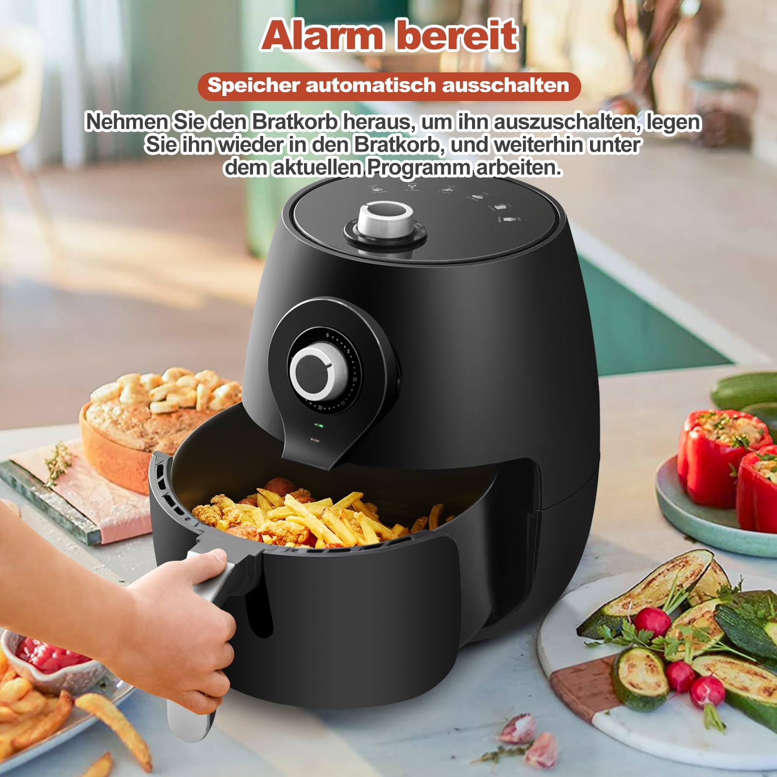 TUKAILAi Family Size Air Fryer con circulación de aire rápida, 5 litros, 1450 W, temporizador de 30 minutos y control de temperatura totalmente ajustable para una cocción saludable sin grasa y sin
