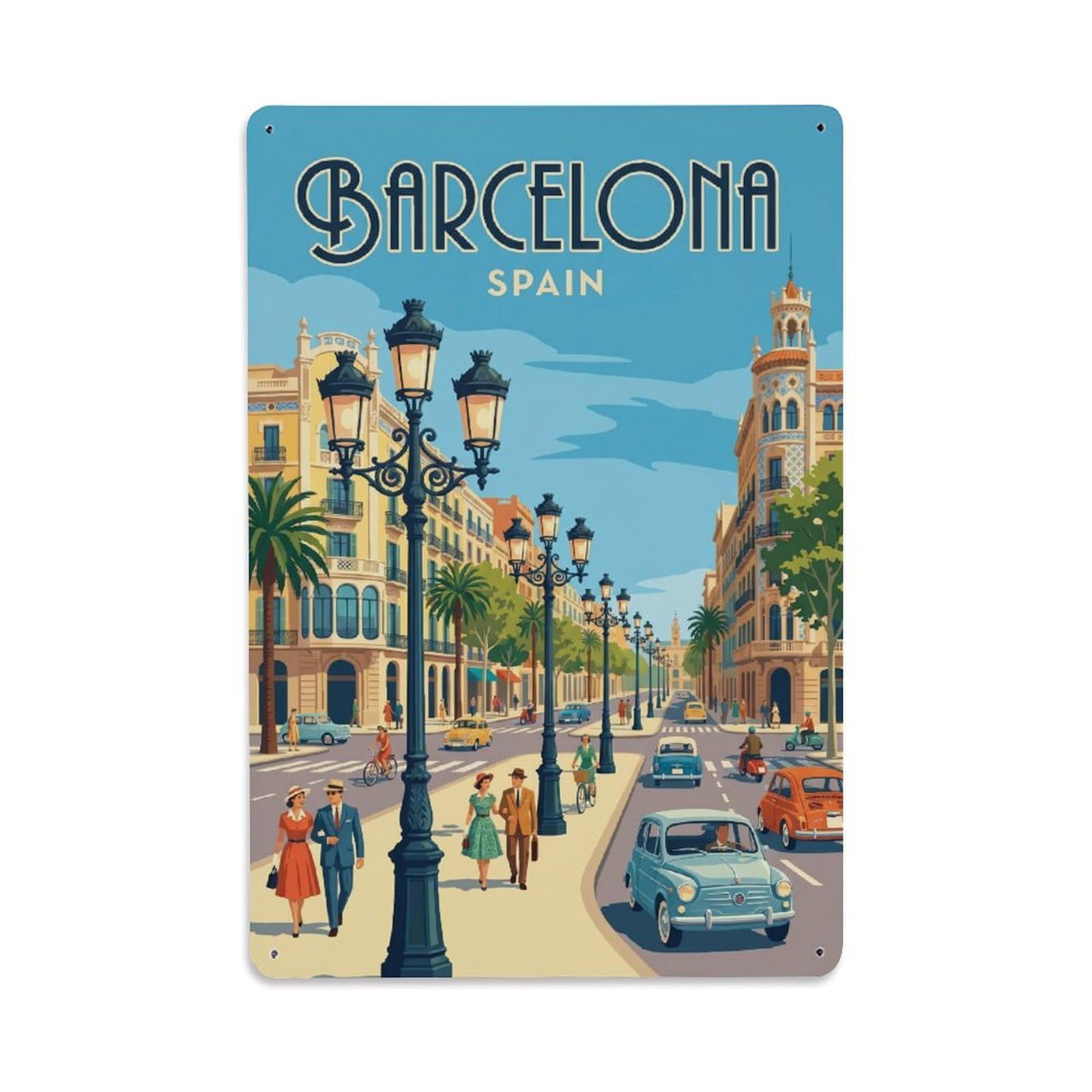 Vintage Travel Avenues Spain Grand Metal Tin Sign
