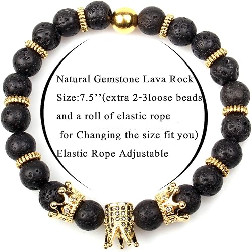 Miniatura 2 de Gvusmil - Brazalete de cuentas con corona imperial lujosa de rey y su reina para parejas, dije de regalo de joyería de Navidad para hombre y mujer