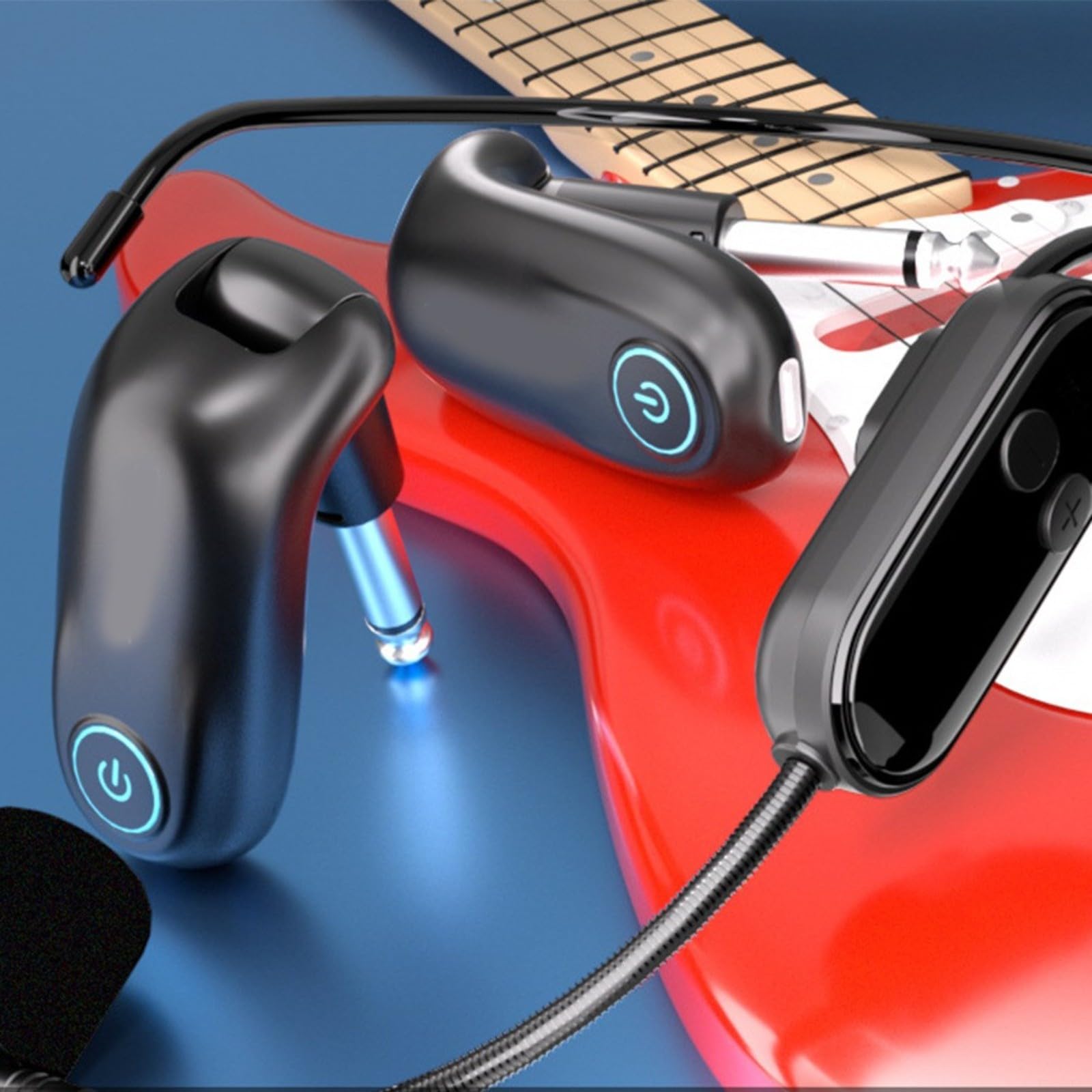 Tragbares 2,4 GHz Funkmikrofon Automatisches Pairing Klarer Sound für Instrumente Vortrag Kompatibel mit Soundbar Receiver Box Schwarz Inklusive Headset