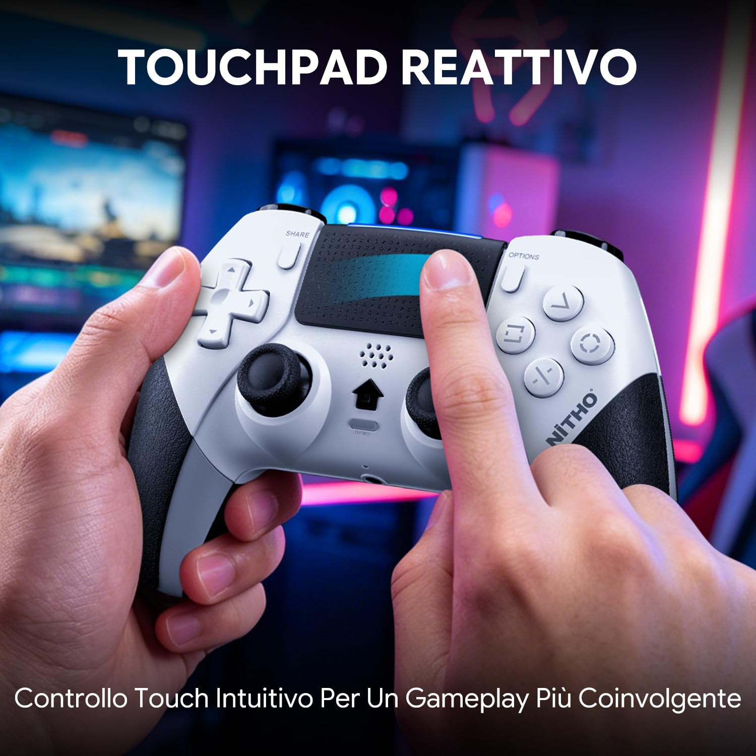 NITHO EVOLUTION Controller Wireless Compatibile con PS5, PC iOS e Android, Gamepad con Joystick Effetto Hall, Touchpad, Turbo, Macro, Vibrazione Doppia, Sensore Movimento 6 Assi e Jack Audio 3.5 mm