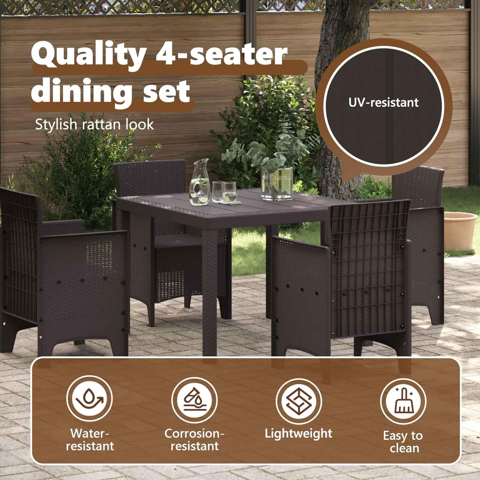 vidaXL Set da Pranzo per Giardino 5 PCS Marrone Polipropilene, Set da Pranzo Moderno per Giardino e terrazza, Leggero e Resistente, arredo per Feste all'aperto