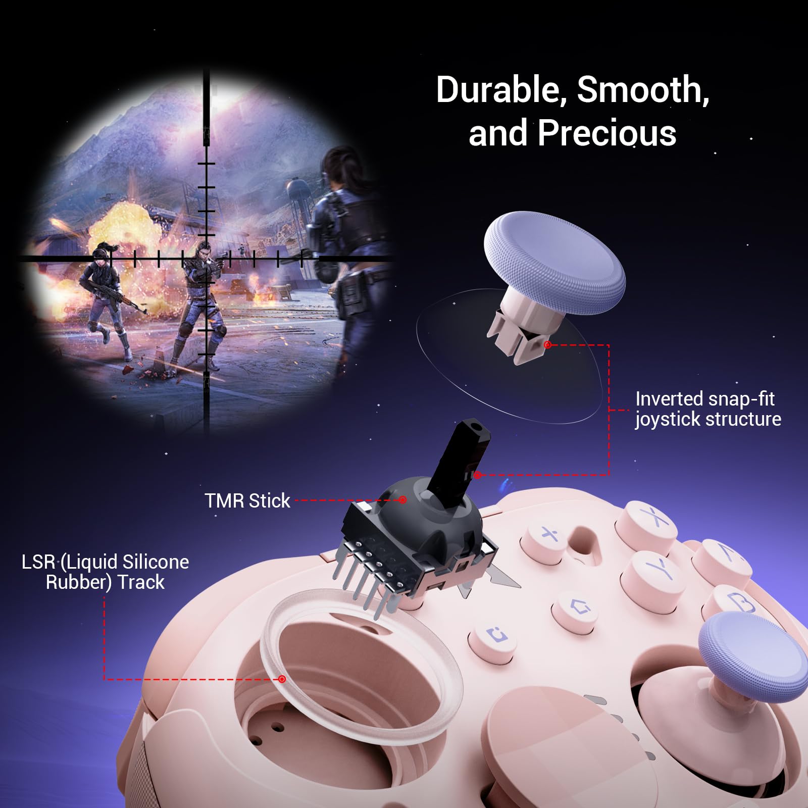 AKNES MOBAPAD CHITU 2 HD Controller für Switch/PC/Android/iOS (Pink) | TMR Glide Joysticks, Mechanische Tasten, HD Rumble, NFC, 6-Achsen, RGB-Dock, Programmierbare Rücktasten