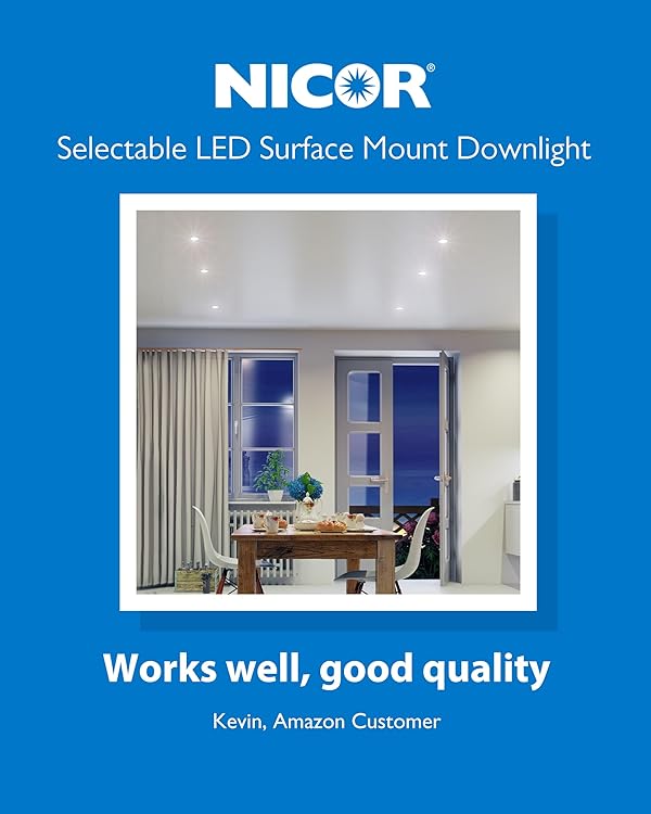 11” Round LED Surface Mount Ceiling Light - Dimmable Ceiling Light for Kitchen - Selectable CCT 2700K-5000K, 1523-1588 Lumens, 15.9W - DSE Edge-Lit Downlights for Ceiling, White by NICOR Lighting by Nicor - Image 7