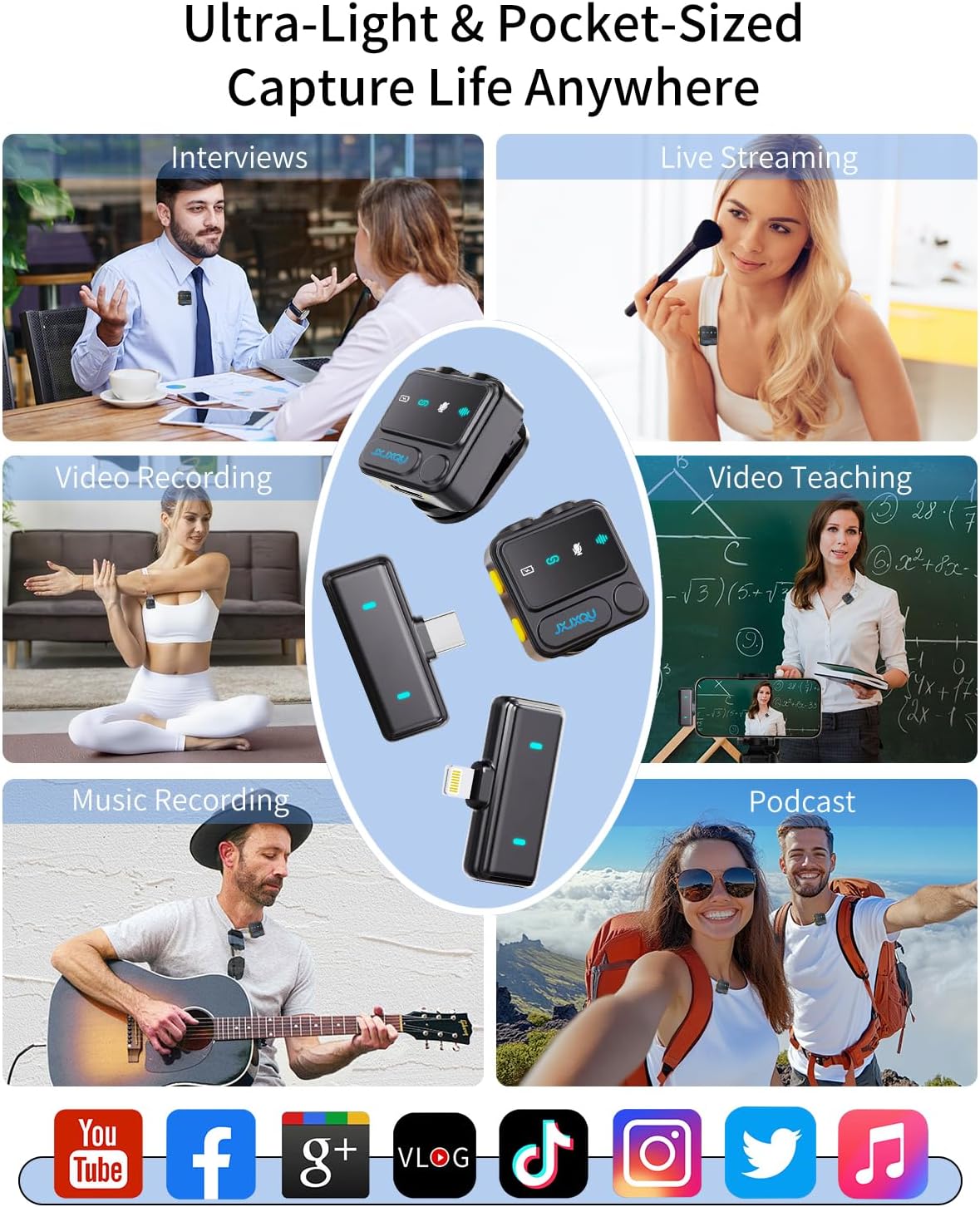 Wireless Lavalier Microphone for iPhone:JXJXQU Mic with Smart Noise Reduction, Reverb Effect, 30H+ Battery Life - Ideal for Video Recording/Podcasting/Streaming - Suitable for Vloggers and Streamers - Image 6