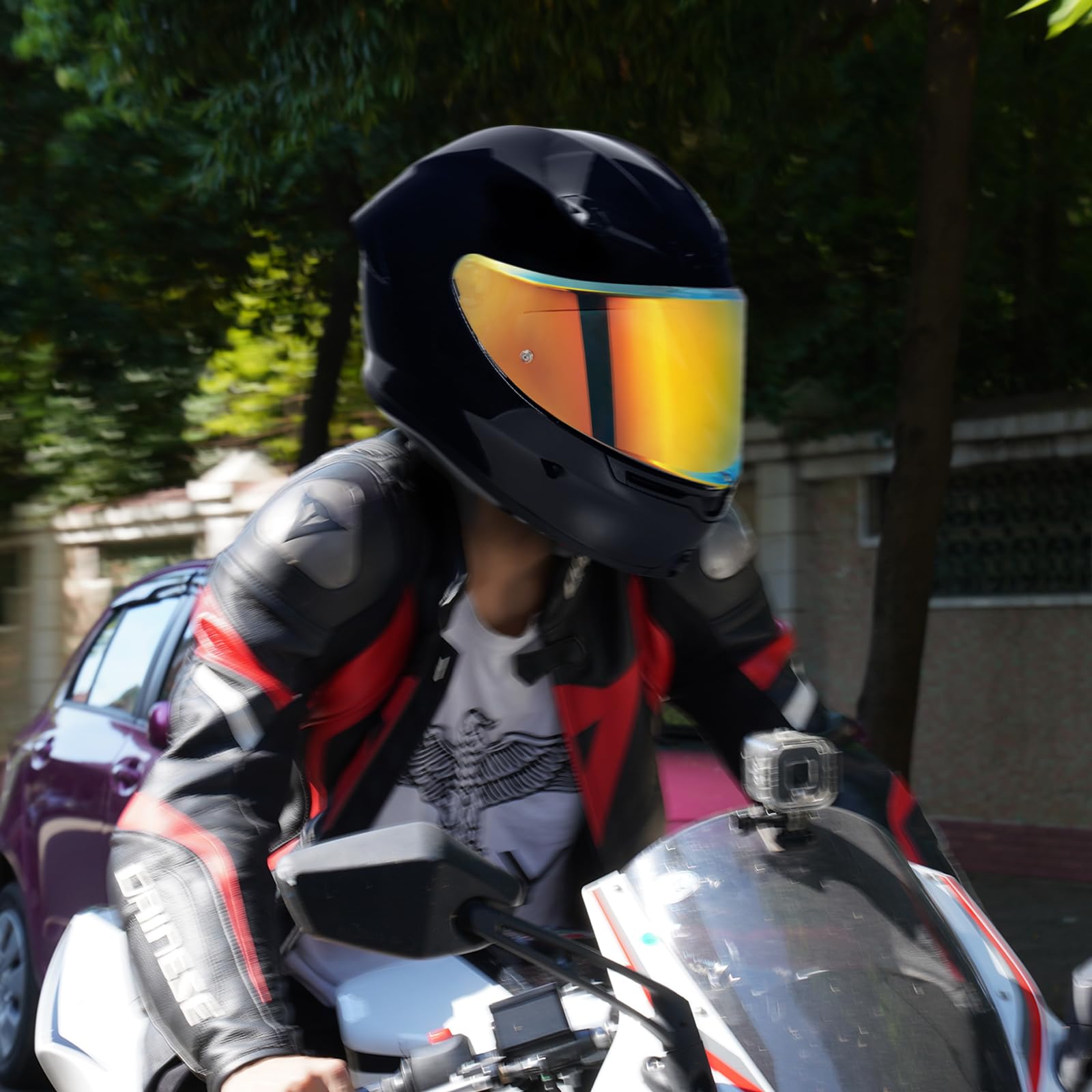 Motorradhelm Visier,Motorrad Windschutzscheibe Helm Visier für K6/K6s,Helm Visier mit Anti-Beschlag-Nagelbefestigung,Helmlinsenvisier Motorradhelm Zube（Chrom Rot）