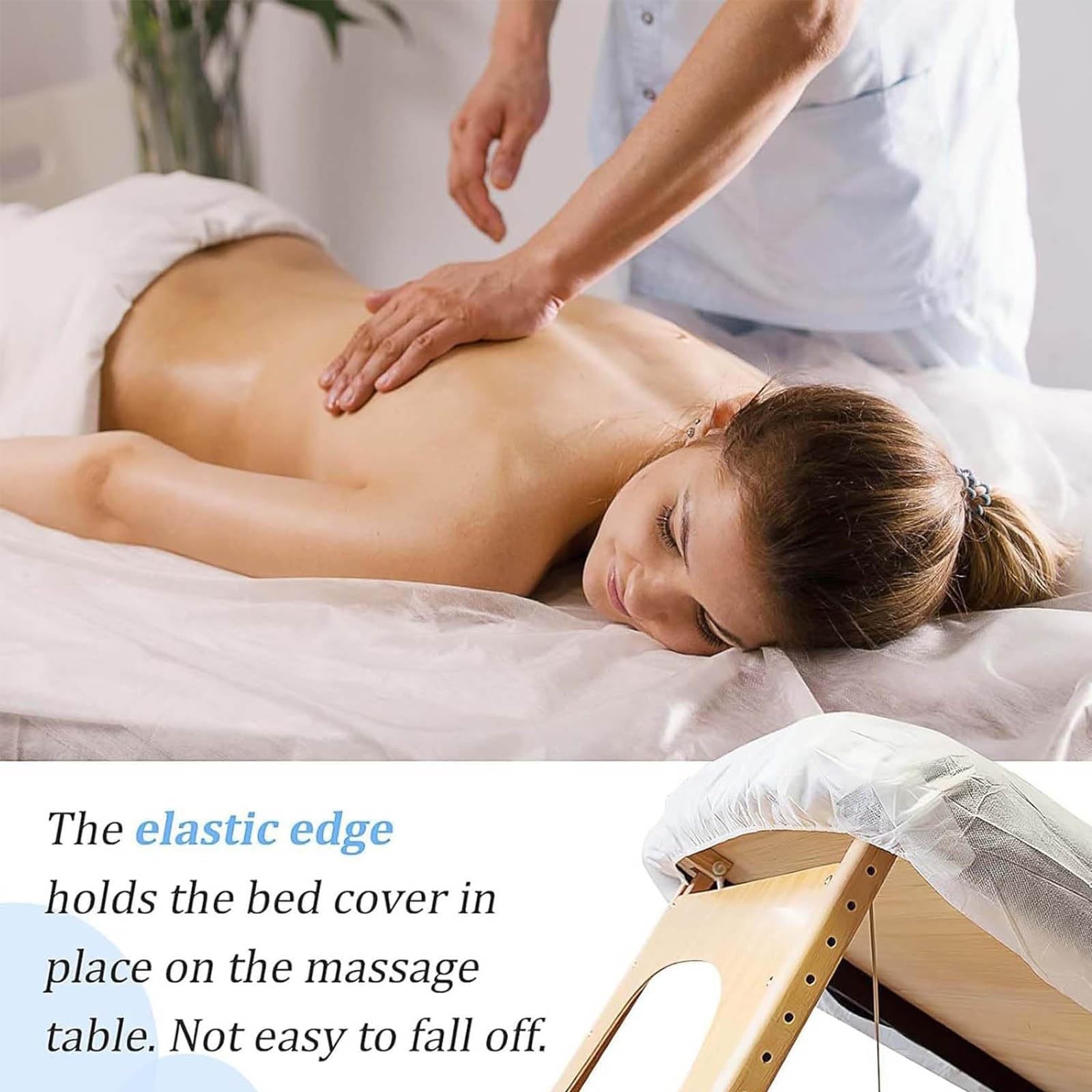Einweg Spannlaken Massageliegen Bettlaken,90x215cm Einweg Spannbezug Massage-Spa-Bettlaken mit elastischer, weiche Vliesstoff-Massagetisch-Bettlaken-Schutzbettdecken für Schönheitssalon (weiß-30pcs)