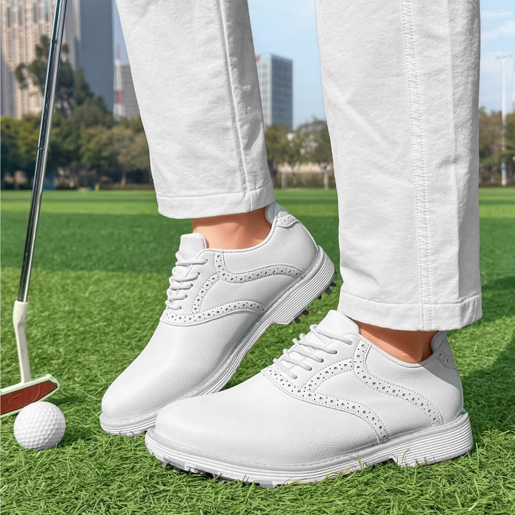 SDEQA wasserdichte Golfschuhe Damen mit 9 Spikes Leder Golf Sneakers für Golfer Größe Plus