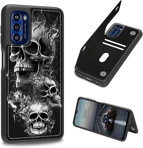 Miniatura 1 de Funda para Moto G Stylus 5G 2022, piel sintética con patrón de calavera, doble capa, resistente, a prueba de golpes, con tarjeta de crédito