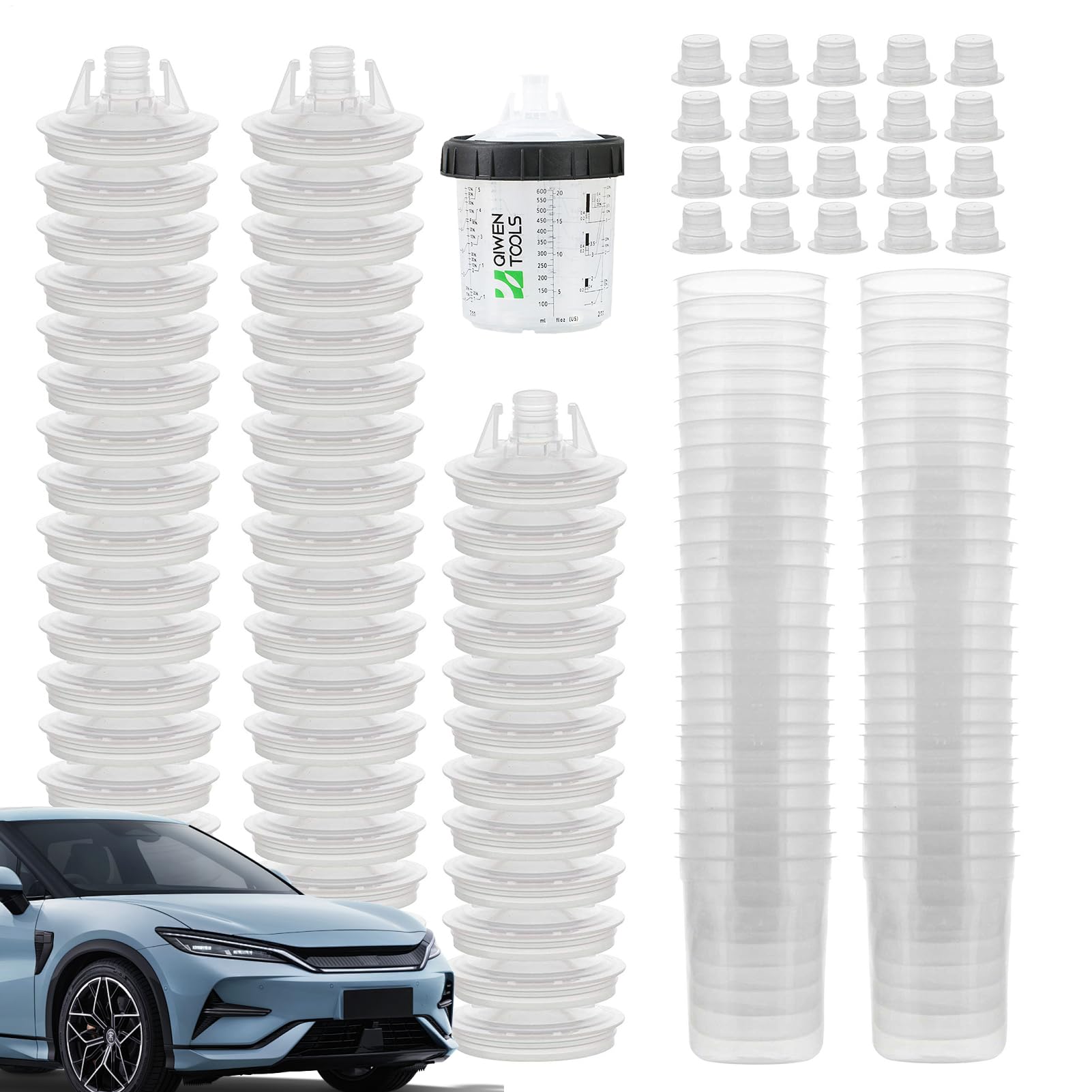 Kit Coppa Dura - di miscelazione della Vernice, Contenitore marcato in | Set di Coperchio da 50 Pezzi per spruzzatore, Attrezzatura di rifinitura Automatica, Strumenti di Pittura Auto co