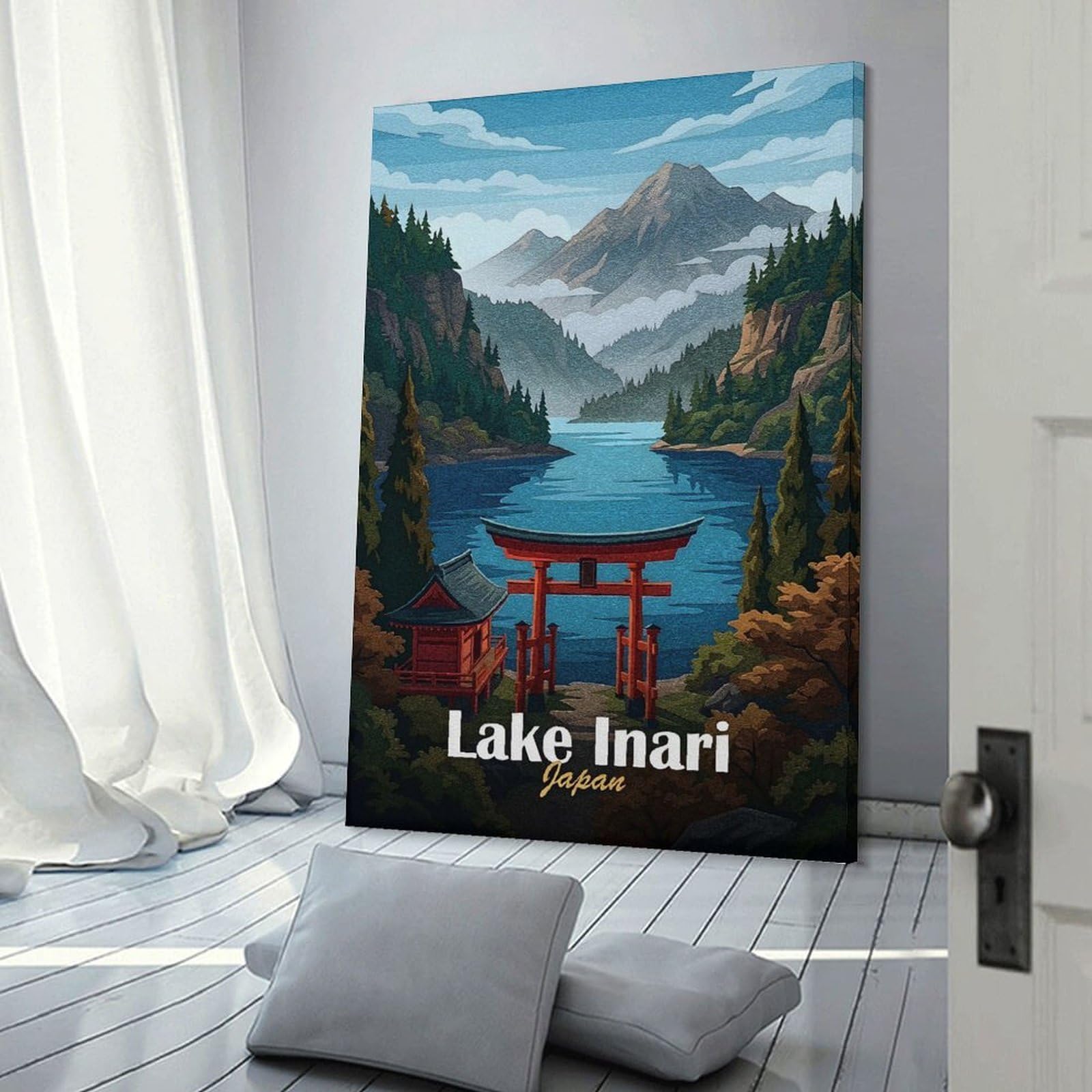 Junmoney Home Decor Wall Art Lake Inari Japan Landscape Art, 20x30inch(50x75cm), for Hallway, Bedroom Or Modern Interiors, Gift Idea for Housewarming And Birthdays
