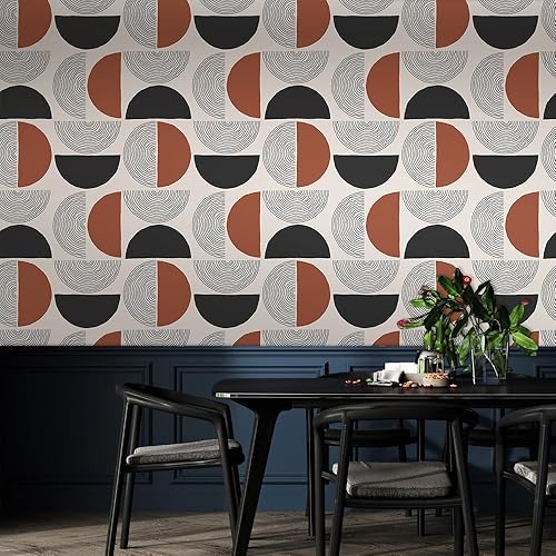 Miniatura 6 de Papel tapiz bohemio con círculos geométricos de color marrónnegrogris, arte abstracto retro, moderno, despegar y pegar, decoración de pared,