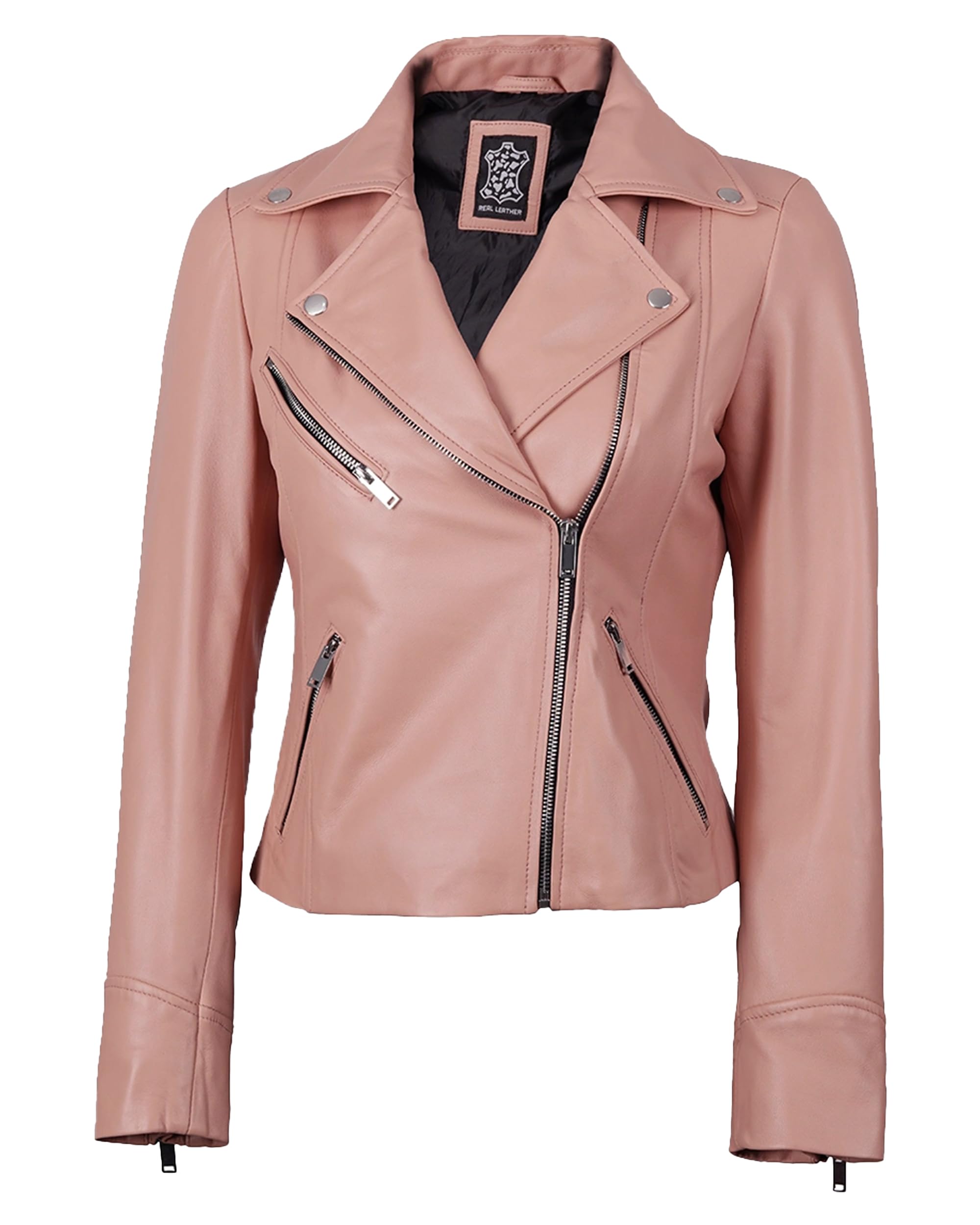 Blingsoul Womens Real Leather Motorcycle Jacket - Asymmetrical Leather Jackets for Women