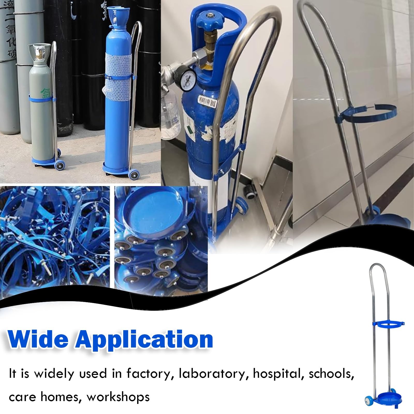 AMUFJJ Gasflasche Halterung Gasflaschenhalter Einzel-Sauerstoffflaschenwagen Größe D/E/M6, Rollender Propan-/Stickstoffflaschenhalterständer Für Krankenhaus/Fabrik/Labor(Height 102cm (3.3ft))