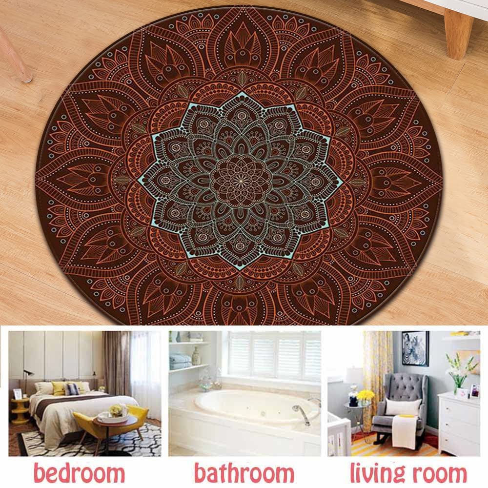 Morbuy Tapis Rond Lavable en Machine, Imprimé Mandala Vintage Interieur Anti Slip Chambre à Coucher Salon Tapis d'Entrée Absorbant Antidérapant (160cm,Style Ethnique)