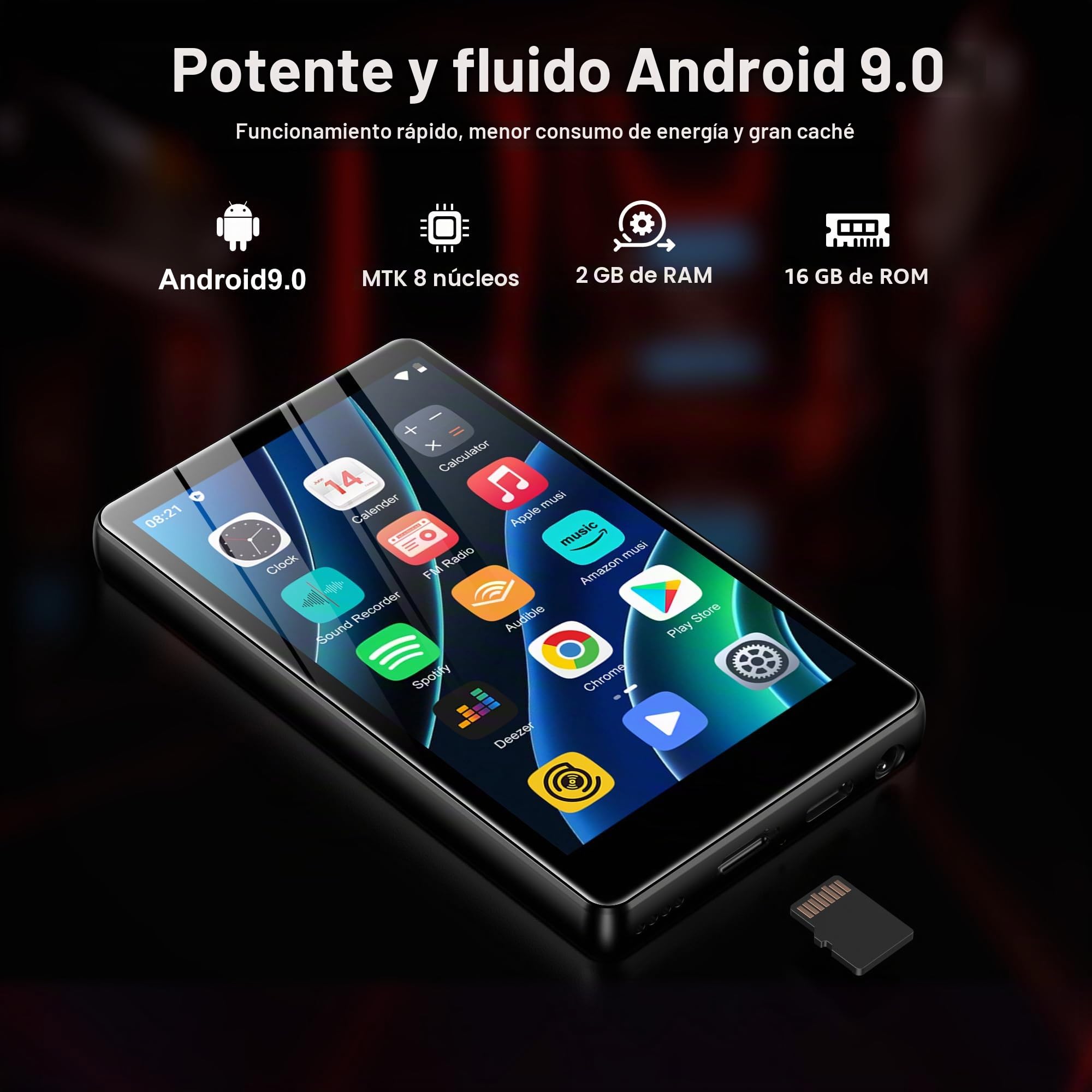 Reproductor MP3 SWOFY con Bluetooth y WiFi, pantalla táctil de 4,0 pulgadas, reproductor MP3 y MP4 Android con Spotify, Pandora, Amazon Music, Libby, Audible, navegador, ampliable hasta 1TB (Negro)