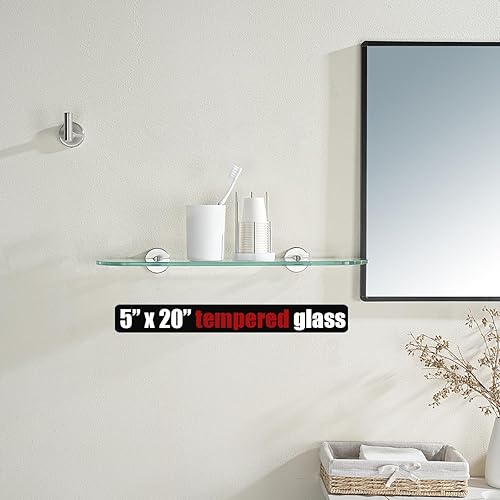 Miniatura 2 de JQK TGS121L20-BN - Estante de vidrio templado para ducha, 20 x 5 pulgadas, acero inoxidable 304 con acabado cepillado, montaje en pared