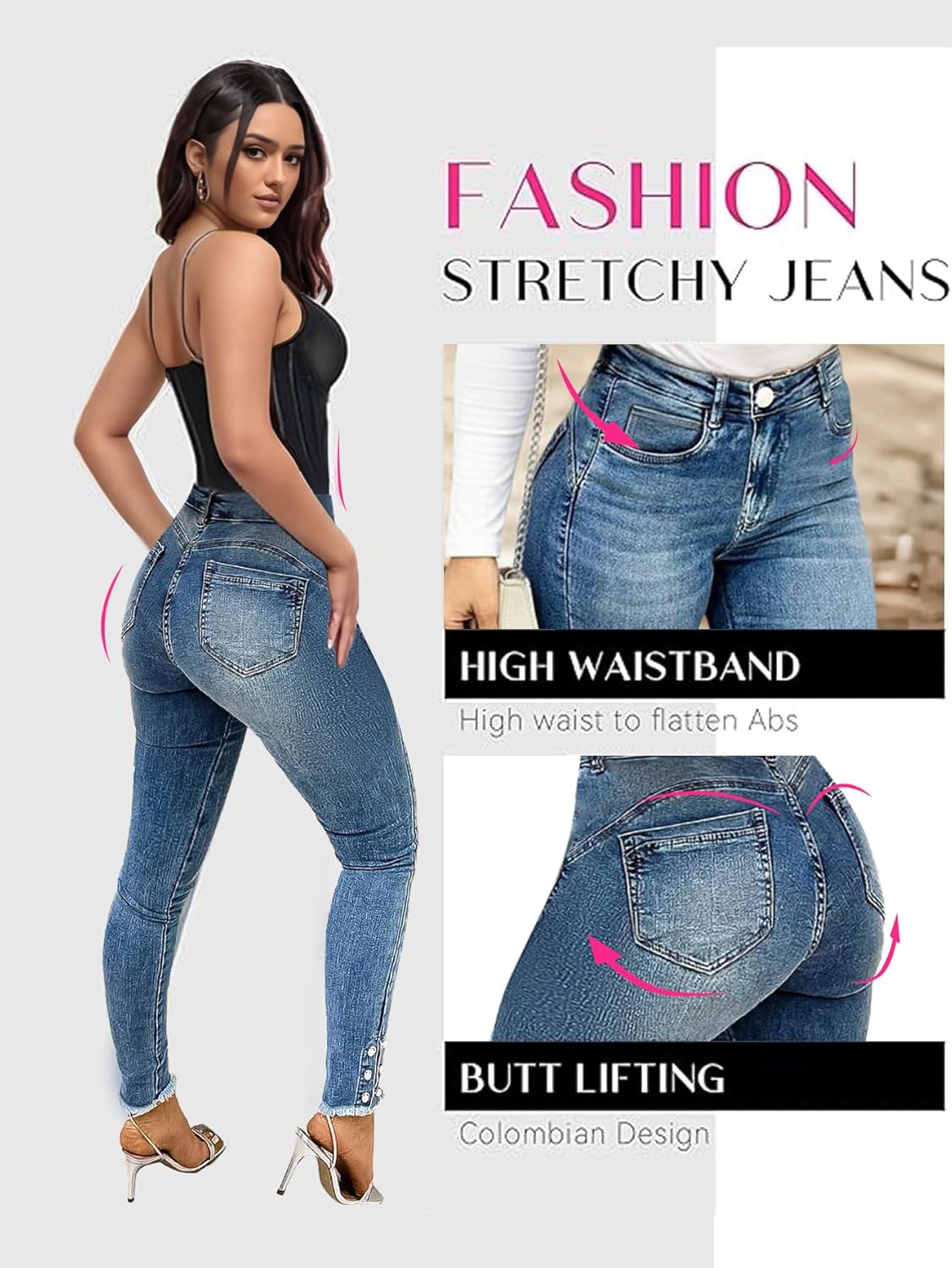 Flamingals Women's High Waist Butt Lifting Skinny Jeans Tummy Control Boot Cut Jeans Women - Image 4