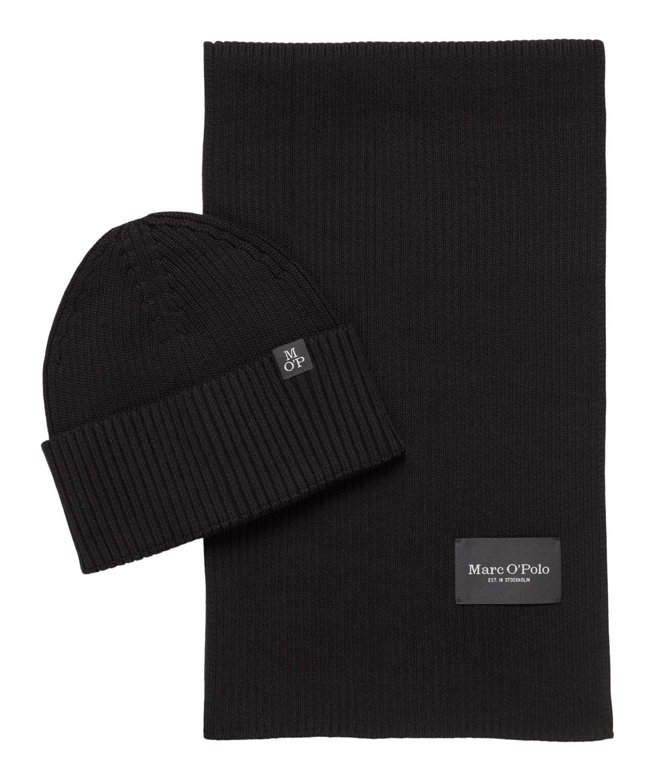 Marc O'Polo Mütze Schal Knitted Hat and Scarf Set Black schwarz