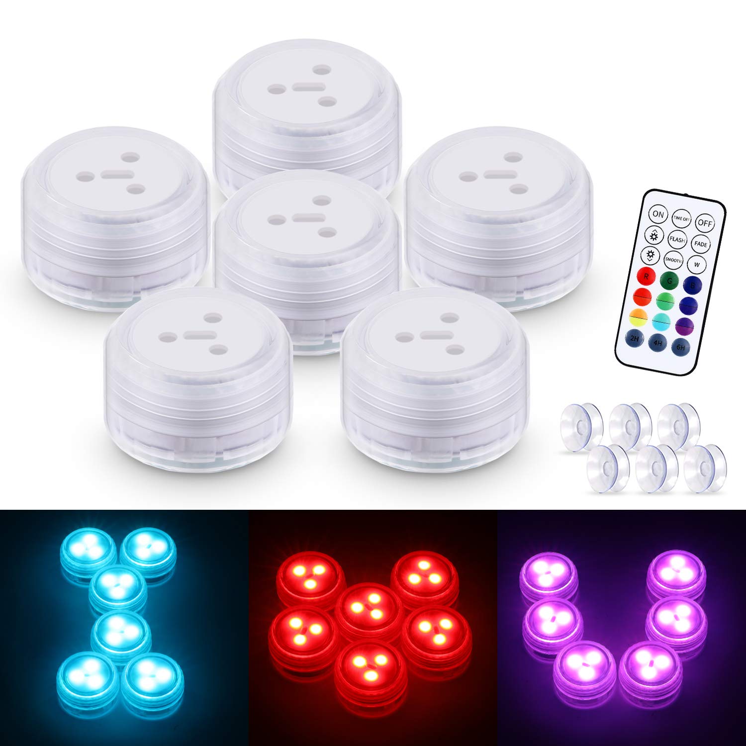 Magicfun Submersible LED Lights, Underwater Pool Light, Multicolor RGB IP68 Waterproof light with RF Remote, Mood Light for Party Fastival Halloween Christmas SPA Vase Base Home Decorations (6 Pcs)
