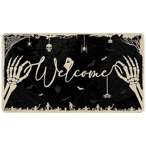 Halloween Outdoor Welcome Mat, Skeleton Hand Halloween Door Mat, Spooky
