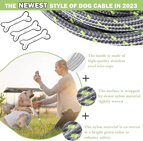 Miniatura 9 de Cable de amarre para perros de 10152030 pies para entrenamiento con gancho giratorio, cadenas reflectantes verdeazulmorado para perros exteriores