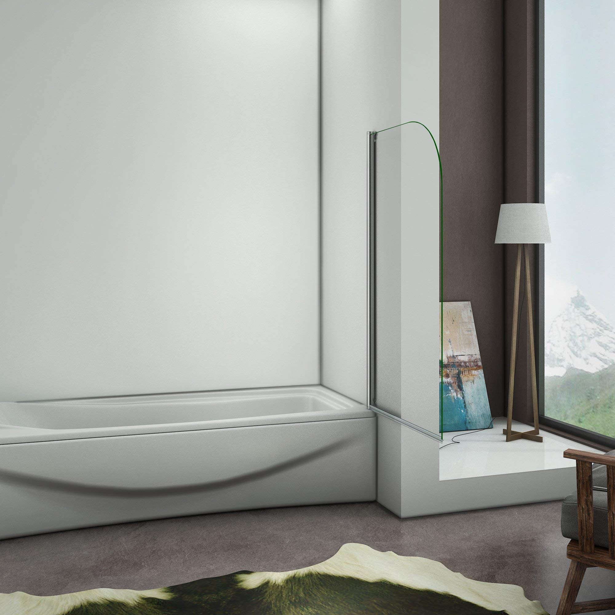 Sopravasca Parete Per Vasca Girevole 180 Gradi vetro 5mm 70x130cm | Cromo Lucido Telaio, Trasparente Vetro Temperato