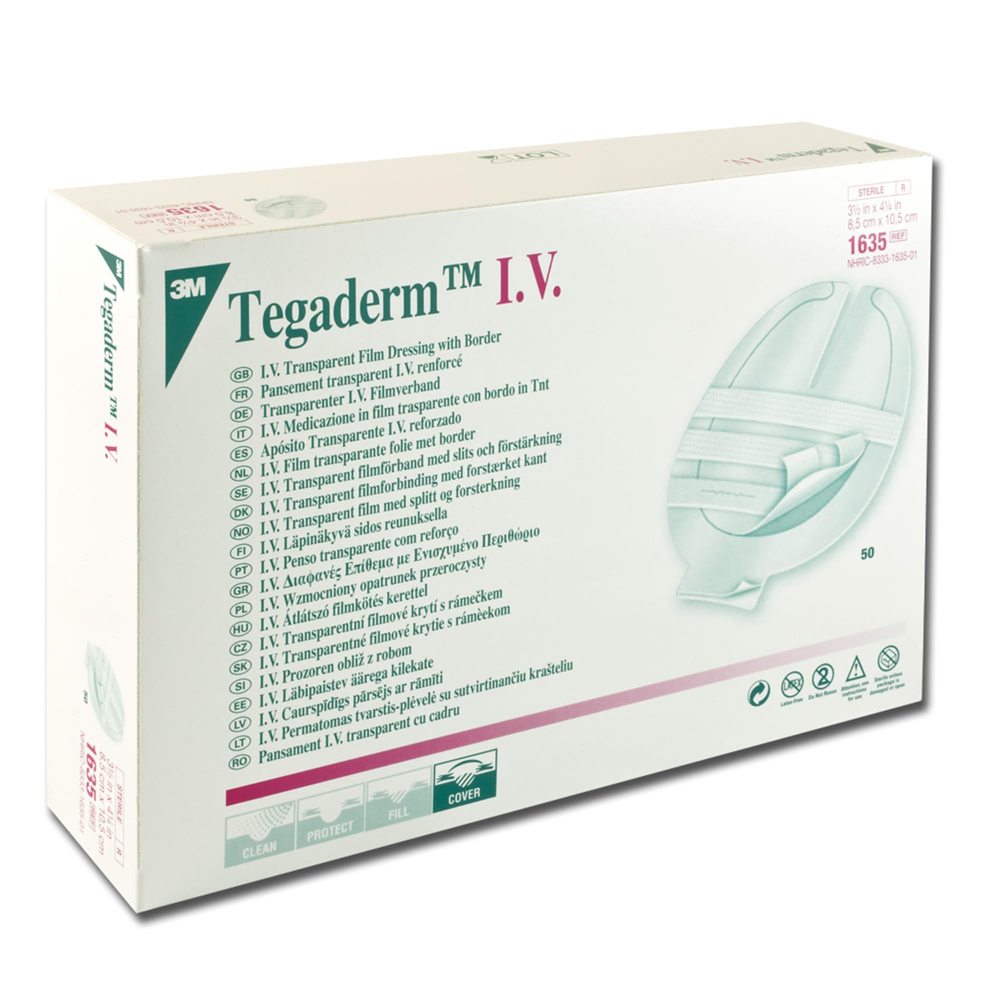 3M Tegaderm™ IV - cm 8.5x10.5 Medicazione adesiva sterile in Film di Poliuretano con bordo in TNT per cateteri venosi centrali, Confezione 50 Pezzi