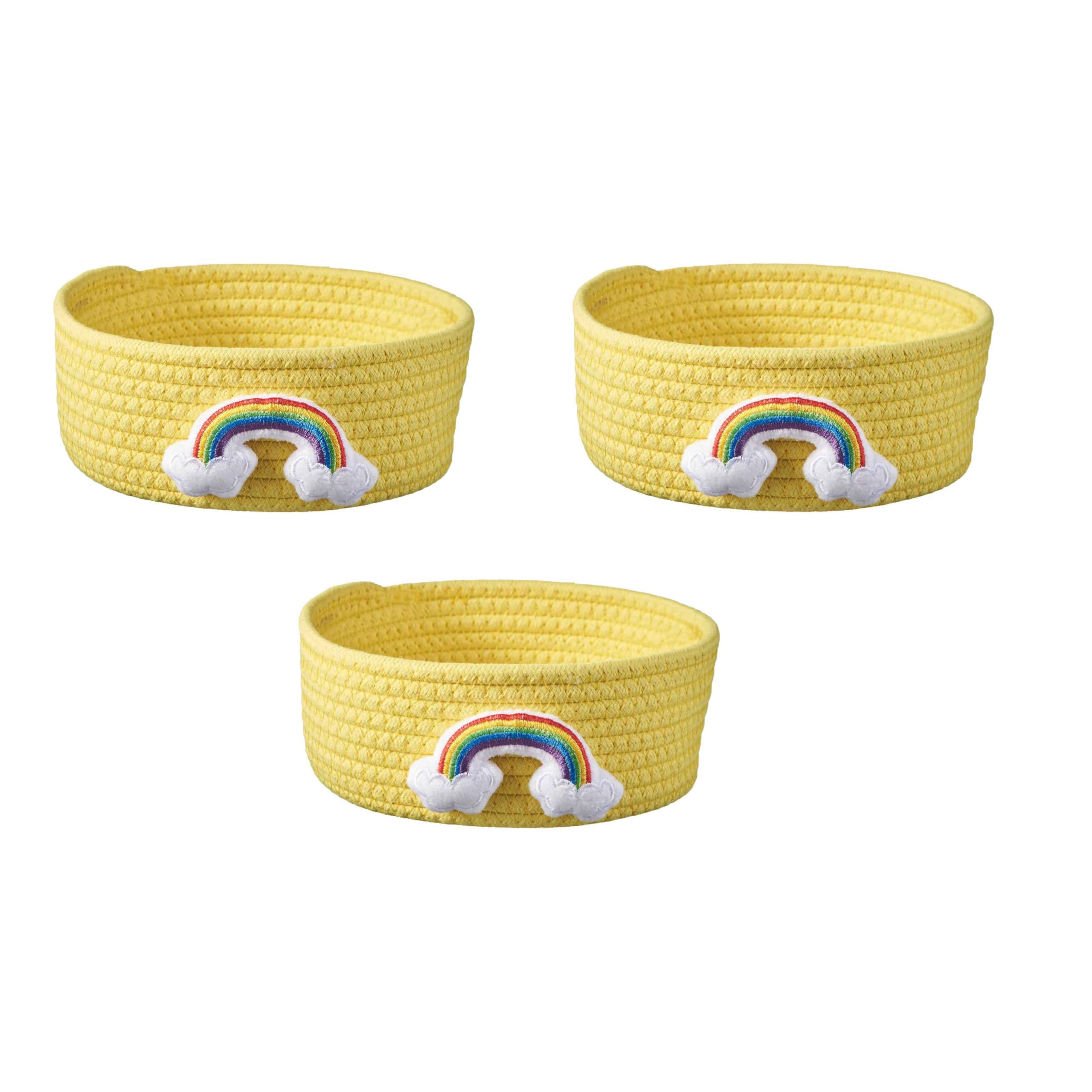 Eden & Willow Rainbow Cotton Nursery Room Storage Basket - Eco-Friendly, Durable, And Playful Organisation Solution For Children With Adorable Designs - Set Of 3 (, Small)