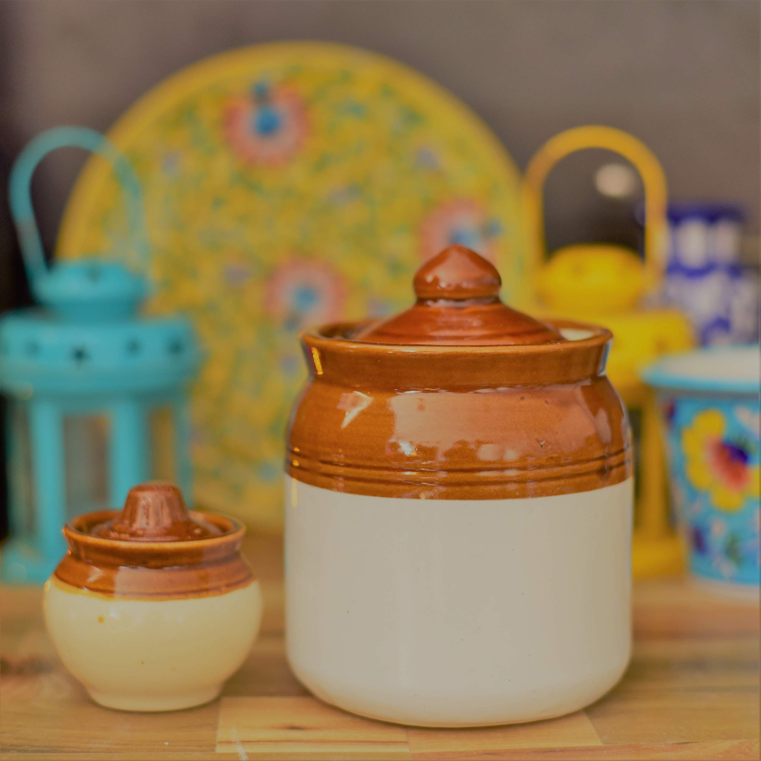 The Himalaya Craft Old Fashioned Handmade Ceramic Pickle Jar Set with Lid, Dining Table Set, Made in India (500ML Round with 100ML Lota) (B08WHNDVP7) Amazon Price History, Amazon Price Tracker