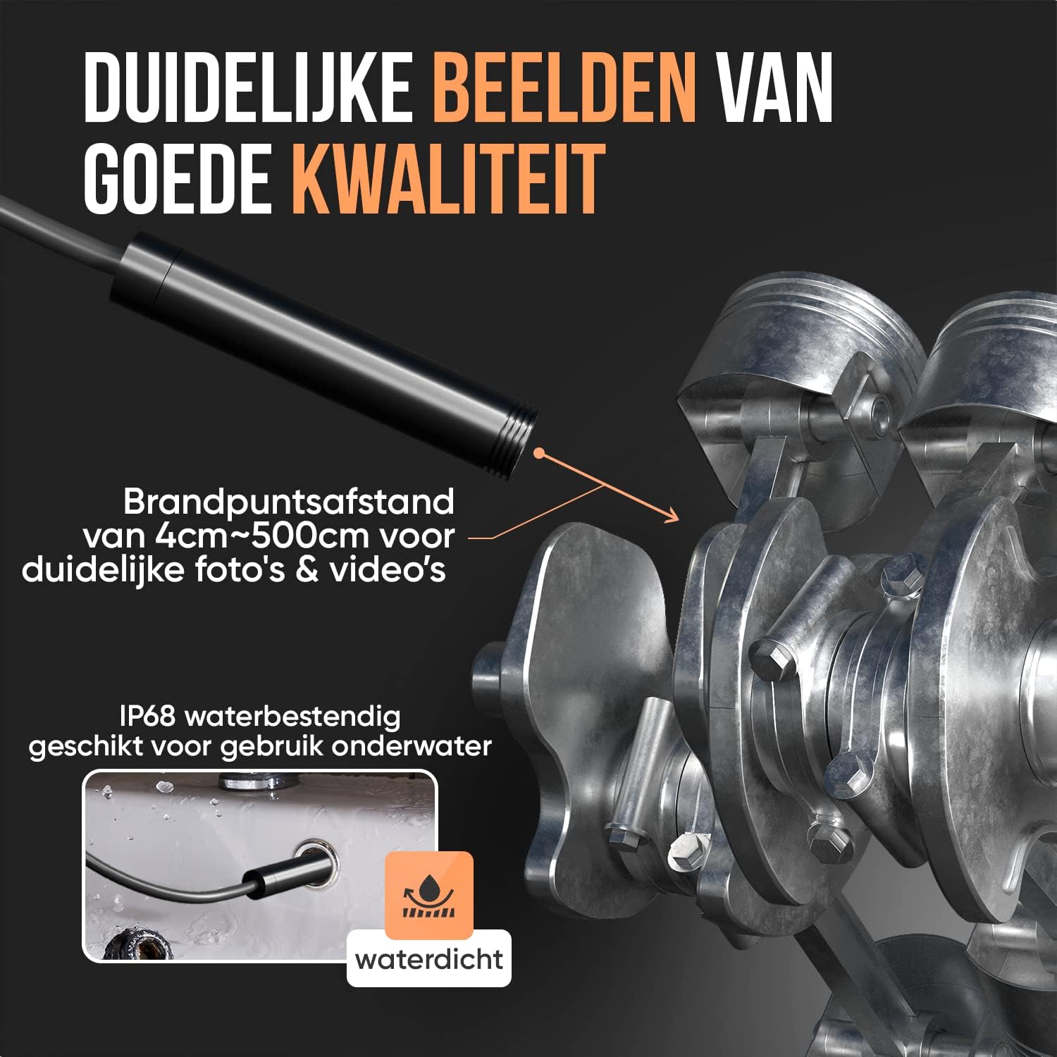 Illustration of the inspection camera's waterproof capability