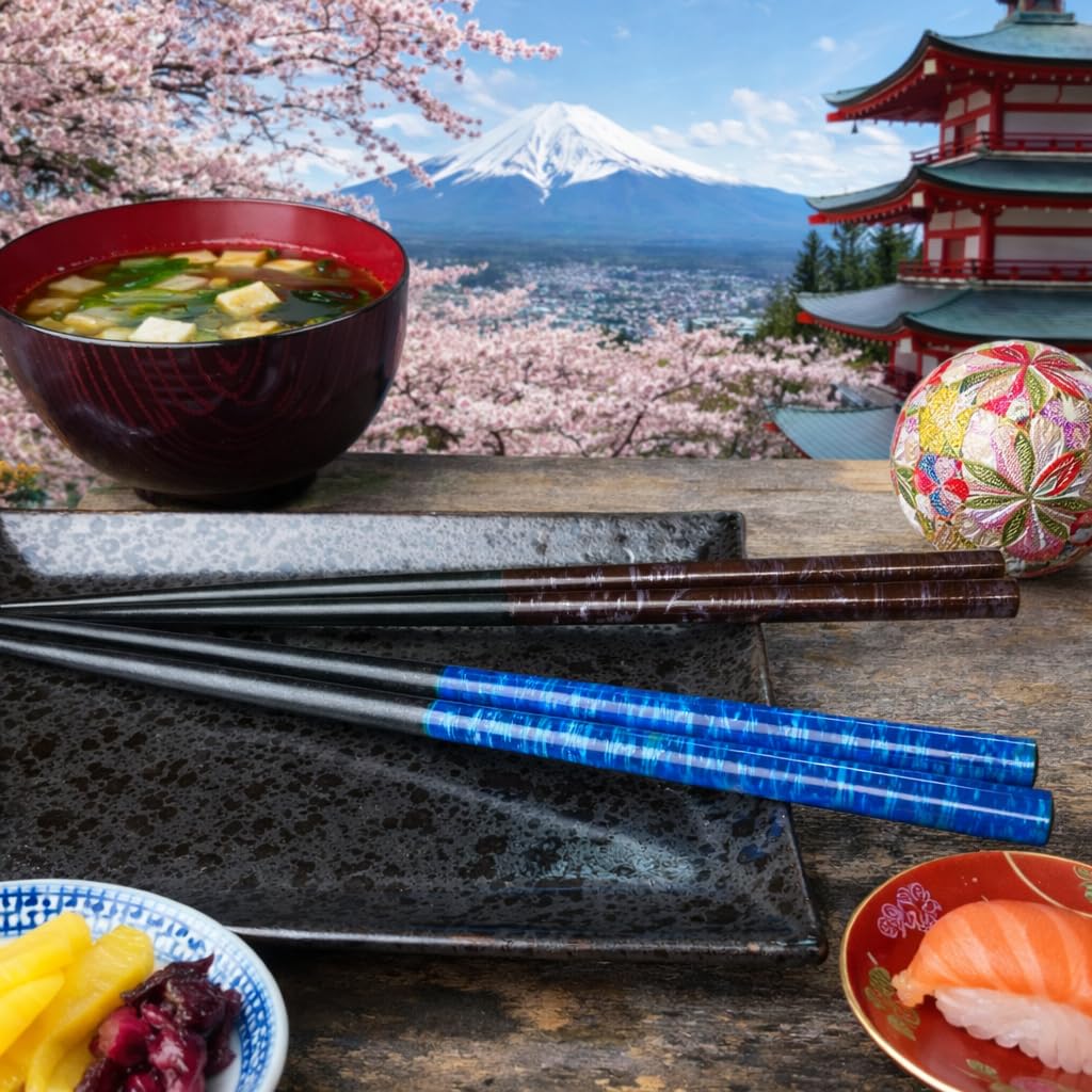 Premium Japanese Chopsticks Reusable 2prs Set [ Made in Japan ] Traditional Lacquer Art Wooden Chopsticks B (Splashed Pattern BL/BR(2KR019)) — Amazon image 3