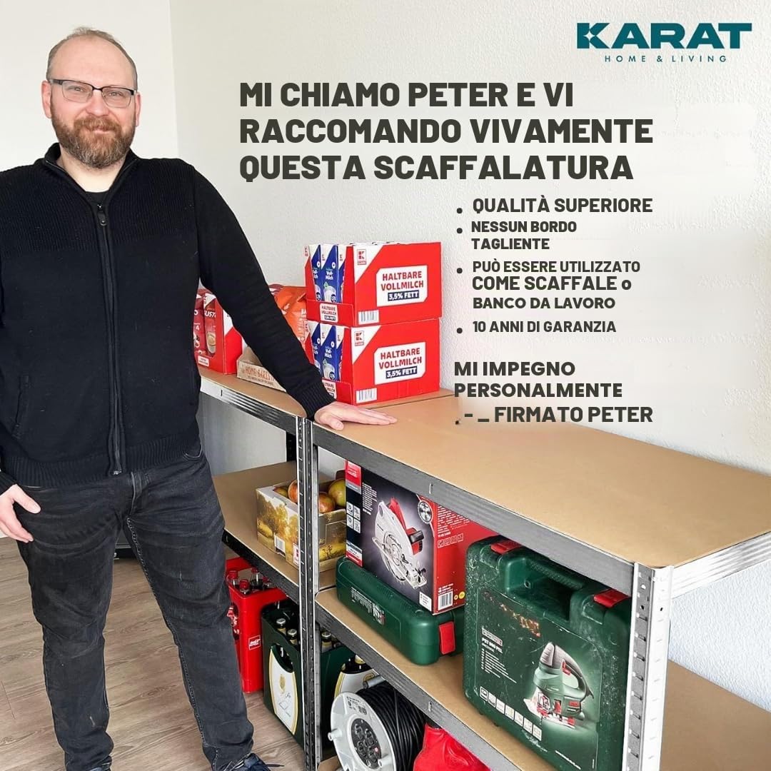 KARAT Ripiani per carichi pesanti – Scaffali a innesto con 5 ripiani regolabili – Scaffalature in metallo ideale per cantina garage magazzino – Set di 2 pezzi, modello Lakota (argento, 200 x 100 x 50