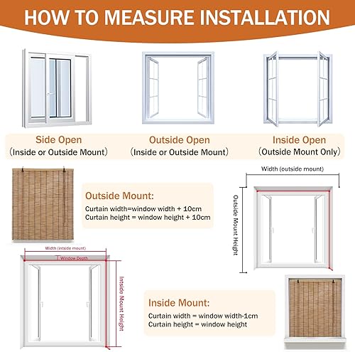 Miniatura 5 de Persianas enrollables de bambú con levantador, protección solar, opacas, privacidad, transpirables, cortinas de caña café para interiores y