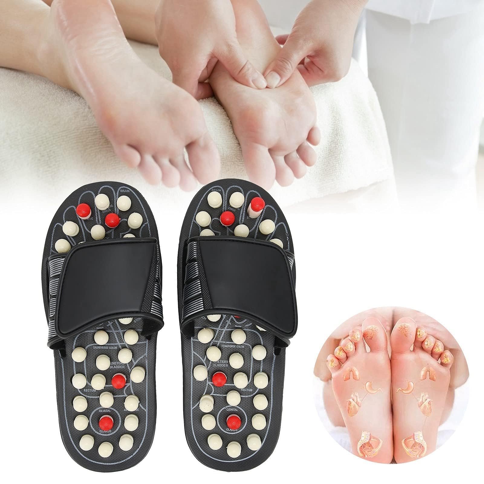 Zapatillas de acupresión, Zapatillas de masajeador de pies Masajeador de pies Sandalias de reflexología Zapatos de masaje de pies zapatos para reducir el dolor para mujeres y hombres (44-45)