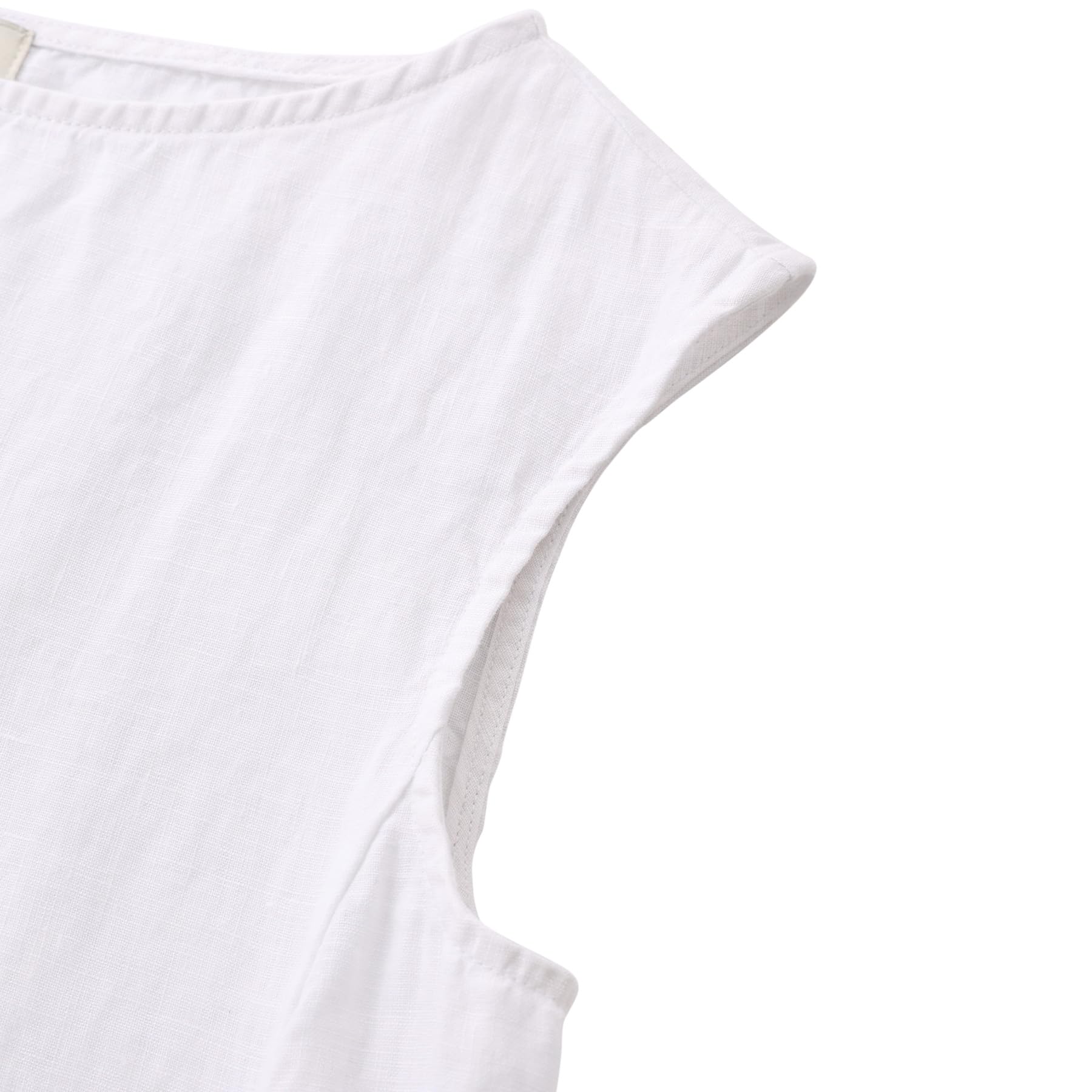 Amazhiyu Abito in lino, da donna, senza maniche, in lino, per il tempo libero, mini abito estivo corto, linea ad A, girocollo, da spiaggia, per il tempo libero