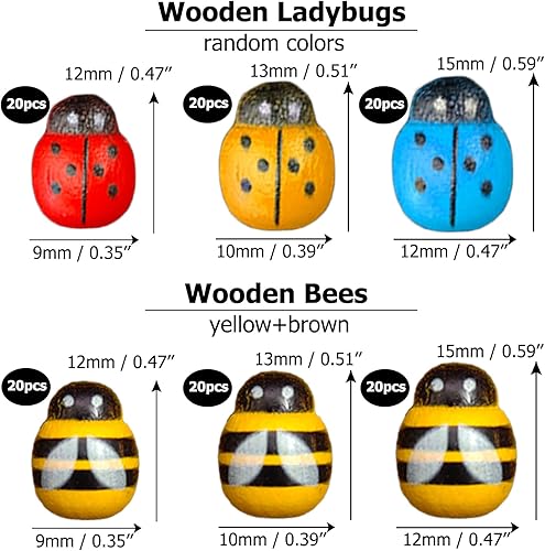 Miniatura 2 de 225 piezas de resina diminuta abeja de madera mariquita margarita flor decoración de hongos, adorno de abejorro, encanto de limo epoxi en miniatura,