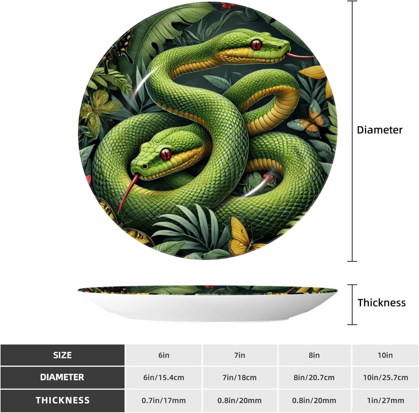 Realistic-Snakes 10 Inch Decorative Plate With Stand, Elegant Display Wall Plate For Home Decor