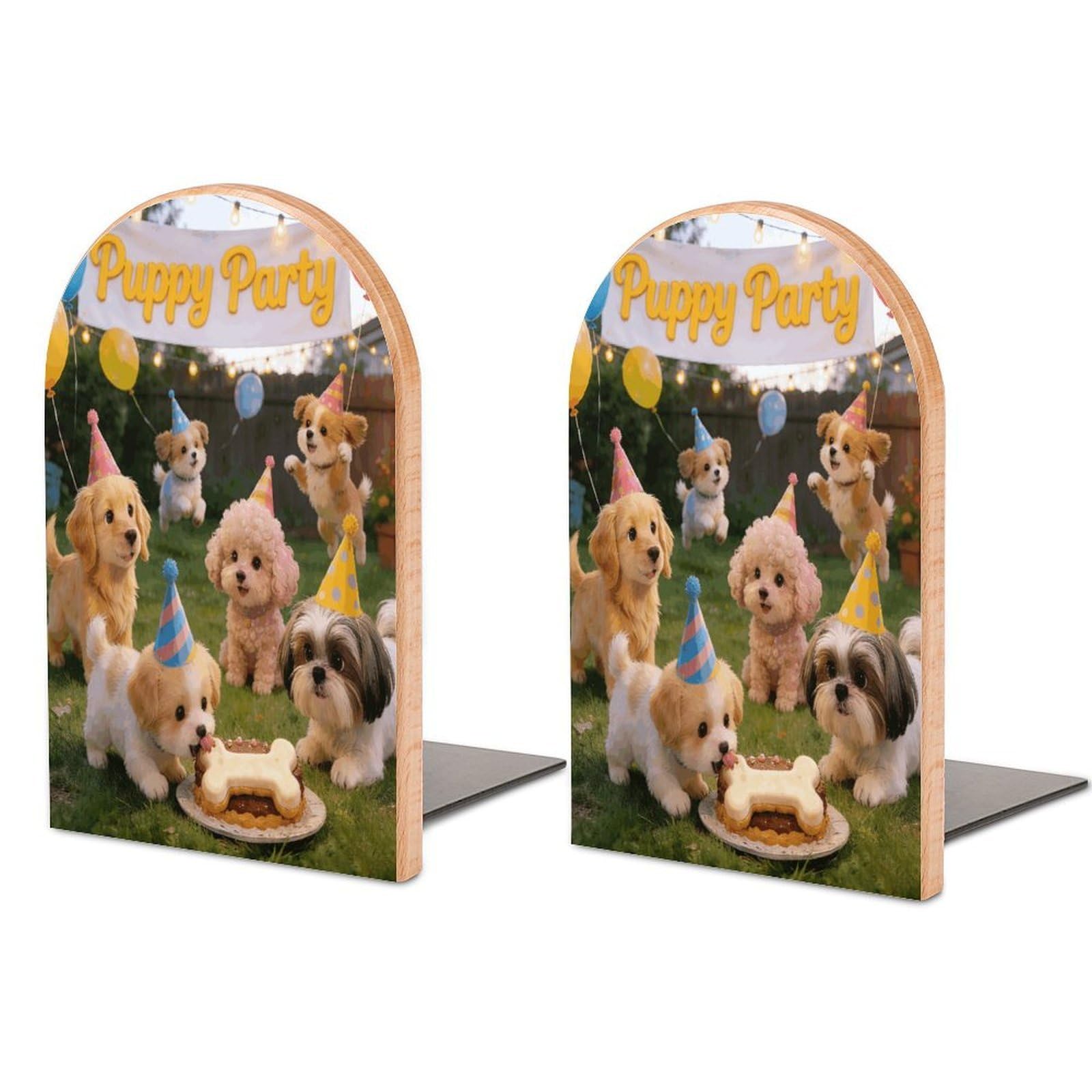 Puppy Party Book End for Shelves Book Shelf Holder Home Decorative Non Skid Book Stoppers Universal Economy Bookend Wood Handmade Heavy Duty Bookend for Home Office 1 Pair