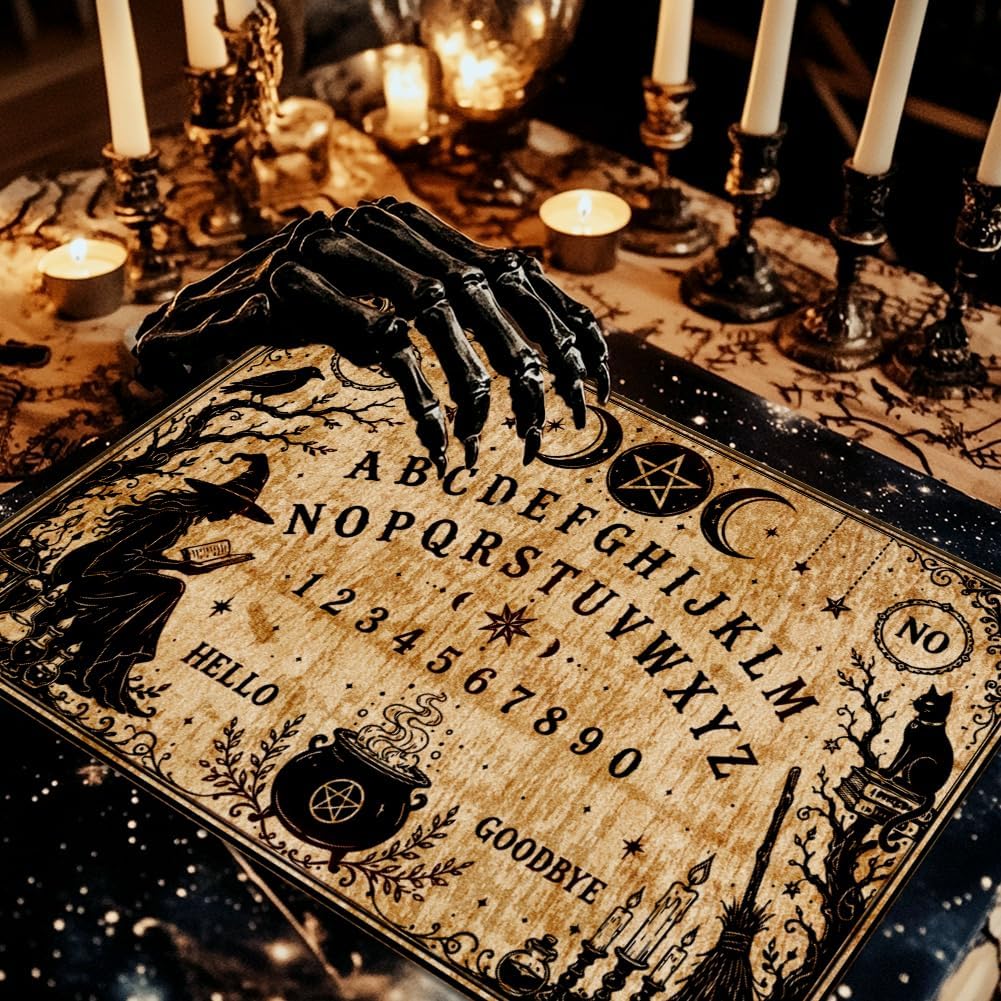 WEBEEDY Wooden Spirit Board Halloween Witch Pendulum Board with Planchette, Yes or No Talking Boards Decision Maker Divination Boards Metaphysical Supplies for Halloween Christmas Birthday Party