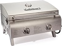 Cuisinart CGG-306 Chef's Style Portable Propane Grill: 20,000 BTU 2-Burner Tabletop Stainless Steel for Camping & Tailgating