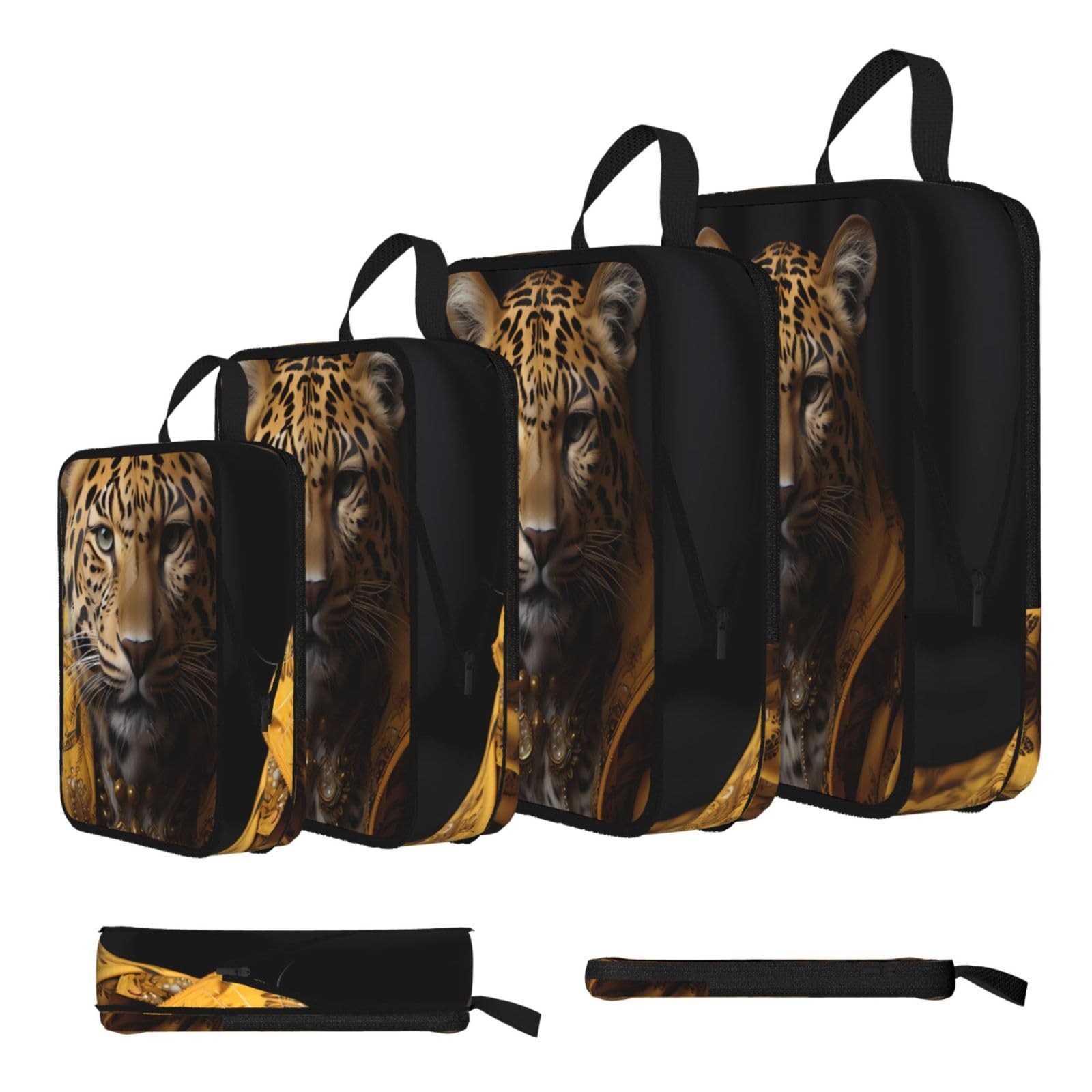 Sxzvvbn Black Leopard In A Leather Jacket Compression Packing Cubes 4 Piece Set