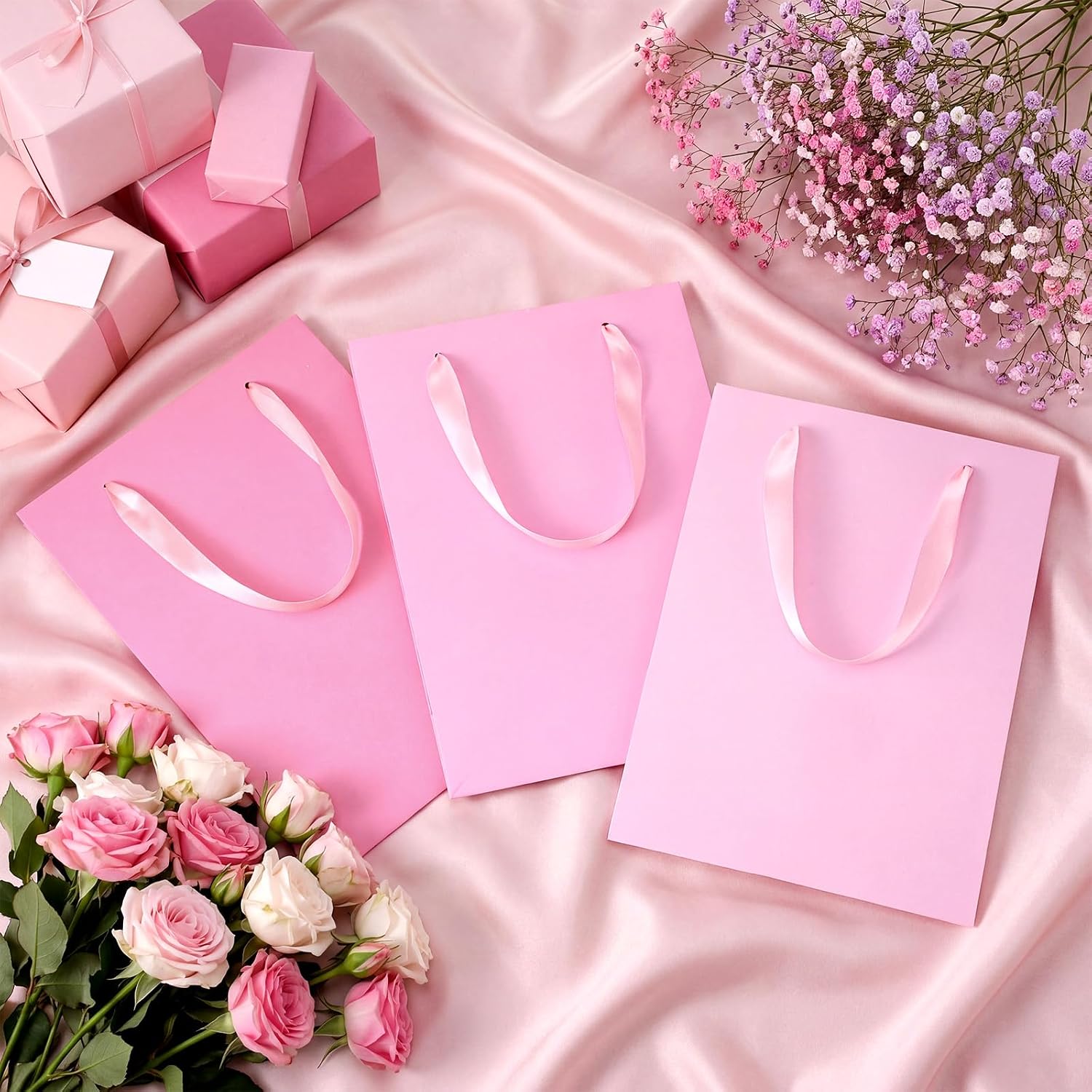 Kolldenn 12 Pcs Gradient Pink Gift Bag with Handle Reusable Party Favor Bag image 2