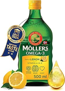 Möller's Omega 3 Lebertran Öl | Nordic Omega 3 Nahrungsergänzung mit EPA, DHA, Vitamin A, D, E | Superior Taste Award | Hochreiner natürlicher | 165 Jahre alte Marke | Zitrone | 500 ML